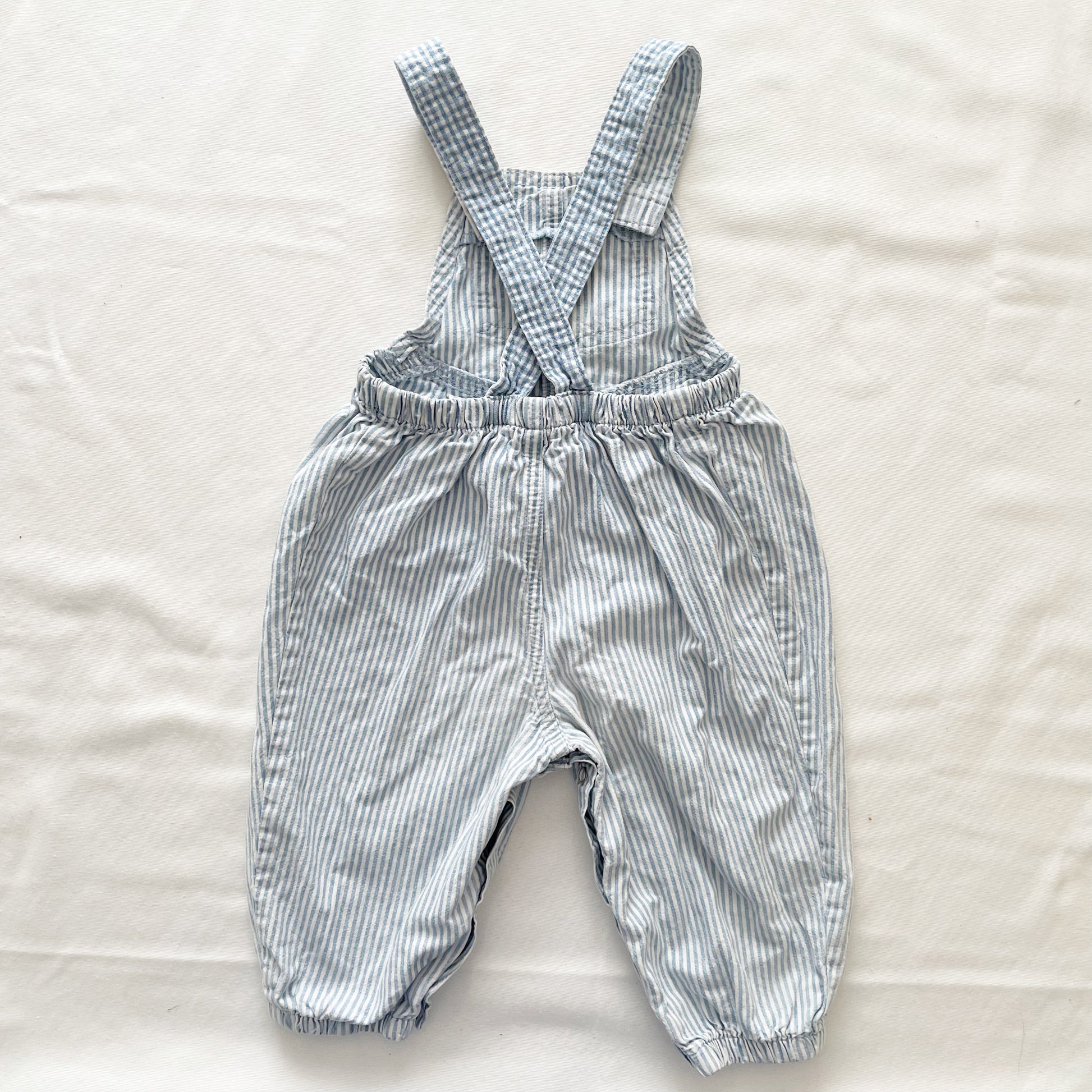 OshKosh Light Blue Striped Gingham Bubble Overalls - Yellow Clover Vintage Kids Clothes