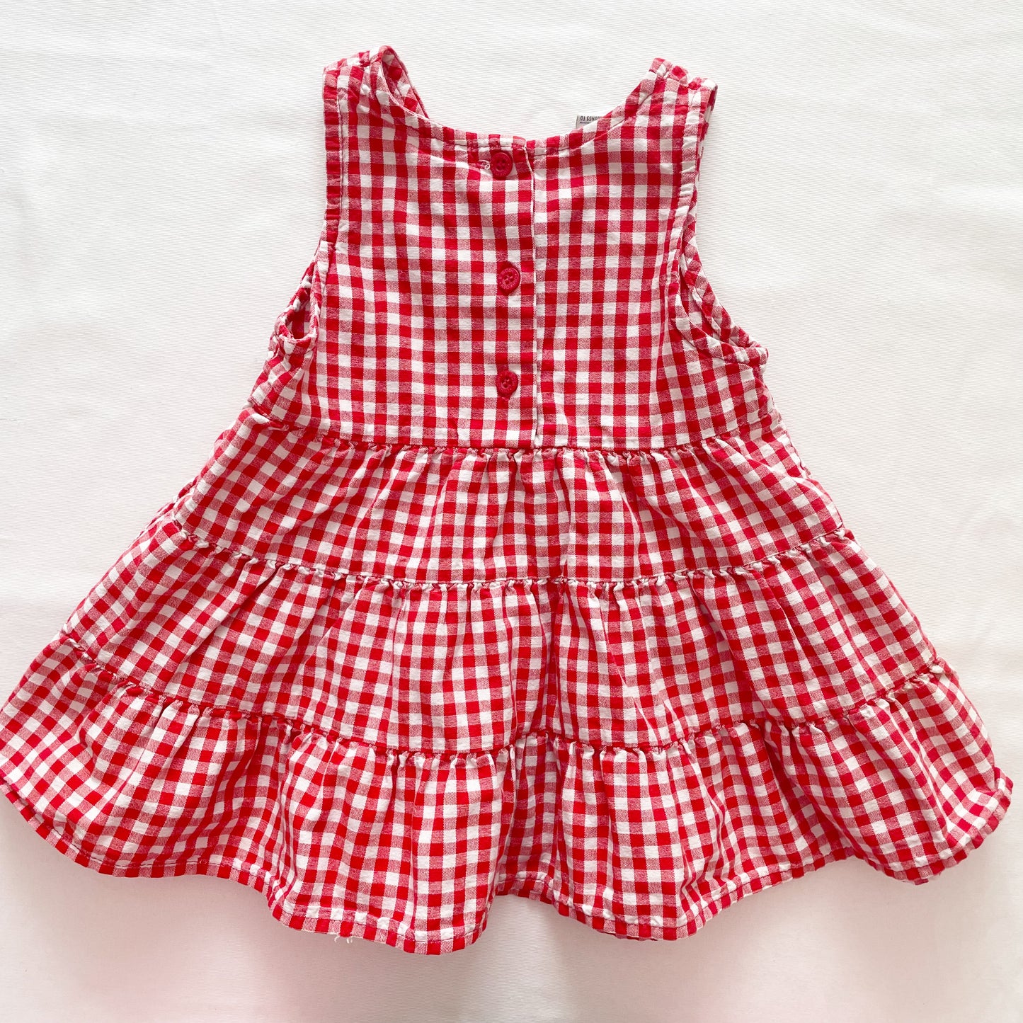 OshKosh Red Gingham Tiered Embroidered Dress - Yellow Clover Vintage Kids Clothes