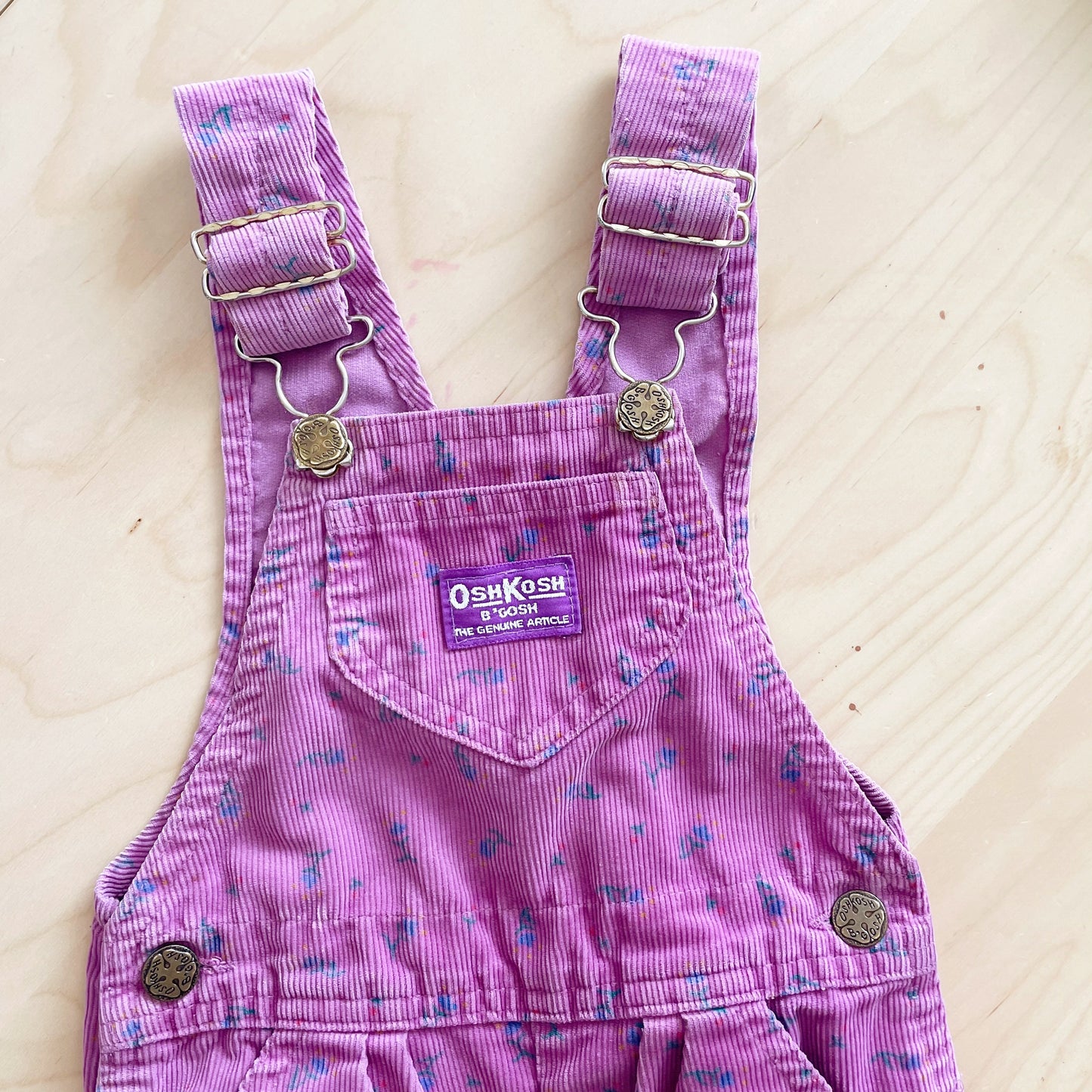 OshKosh Purple Floral Cord Overalls - Yellow Clover Vintage Kids Clothes
