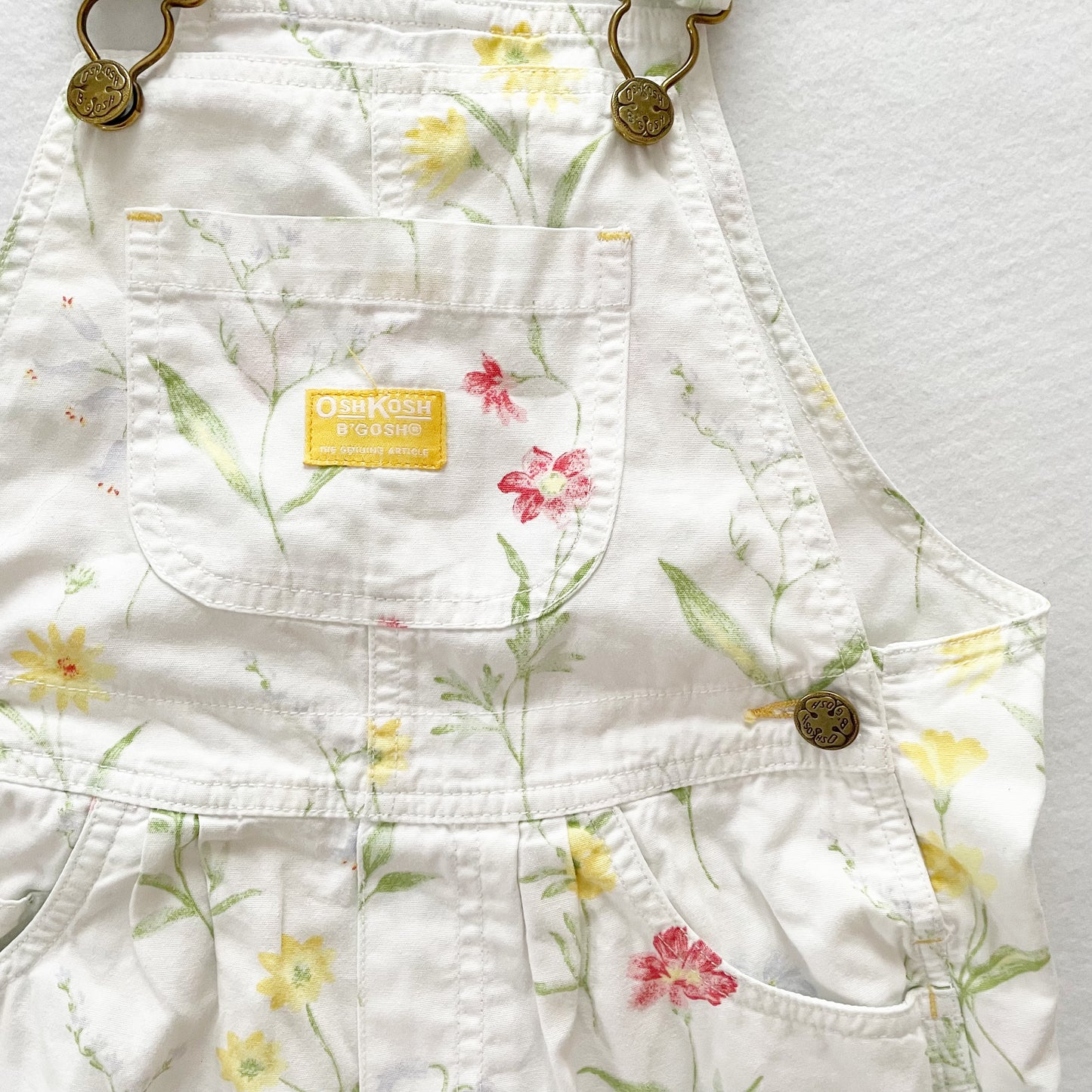 OshKosh White Floral Shortalls - Yellow Clover Vintage Kids Clothes