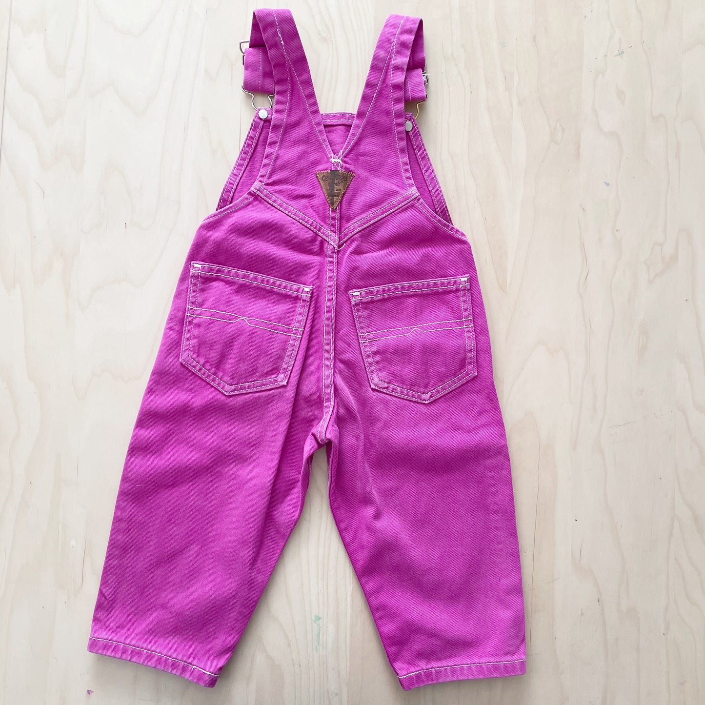OshKosh Purple Pink Leather Patch Overalls - Yellow Clover Vintage Kids Clothes
