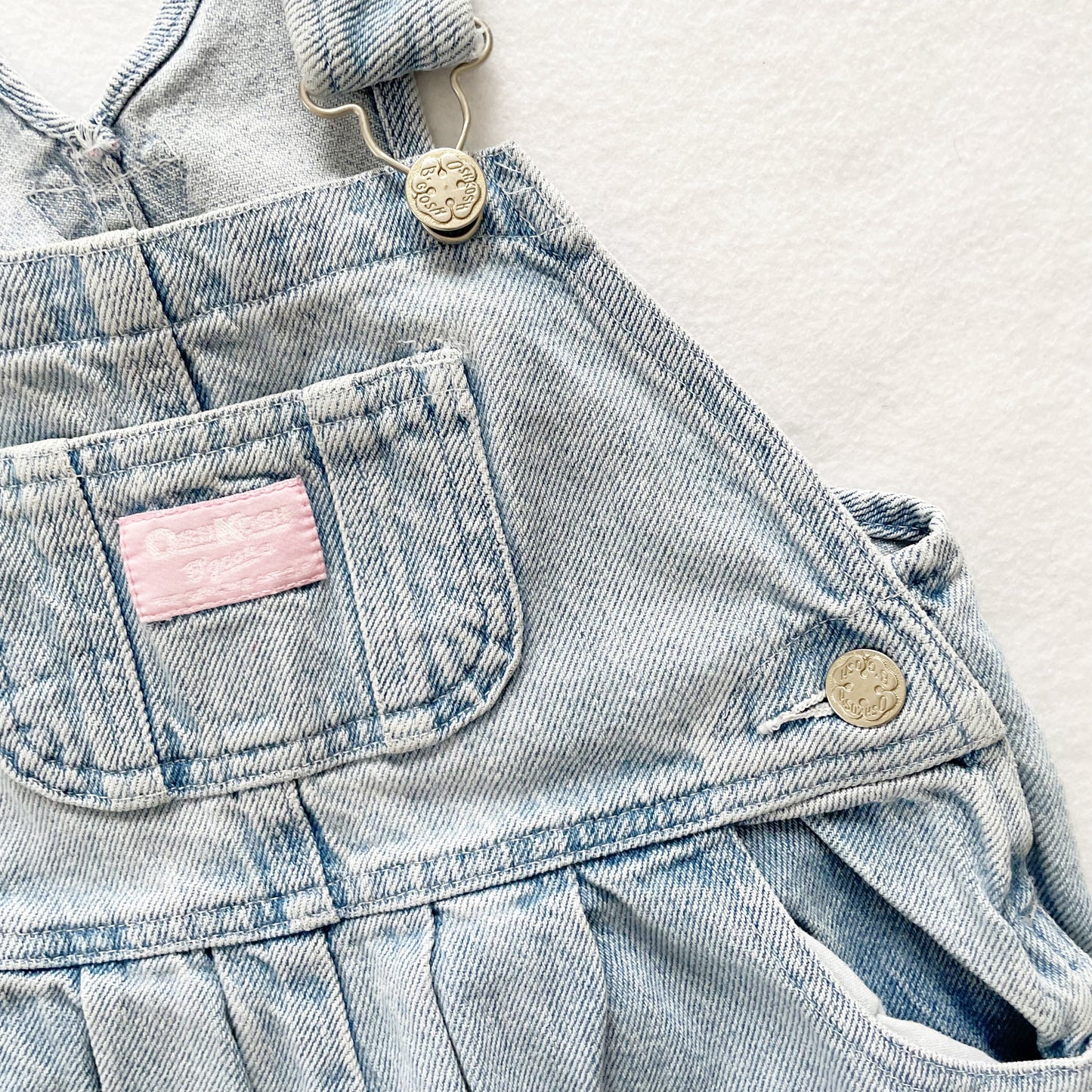 OshKosh Light Wash Denim Overalls - Yellow Clover Vintage Kids Clothes