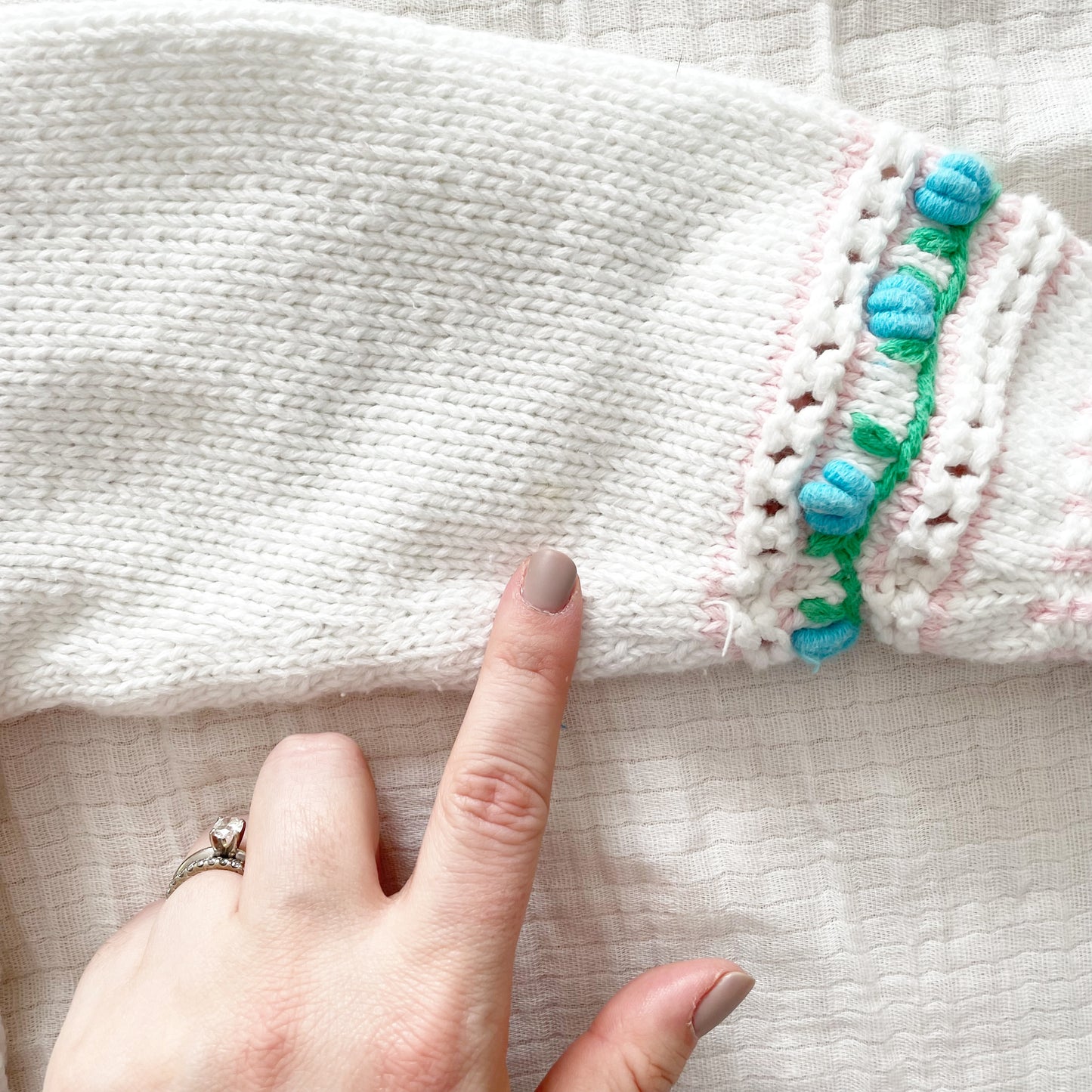 Pastel Embroidered Chunky Cardigan - Yellow Clover Vintage Kids Clothes