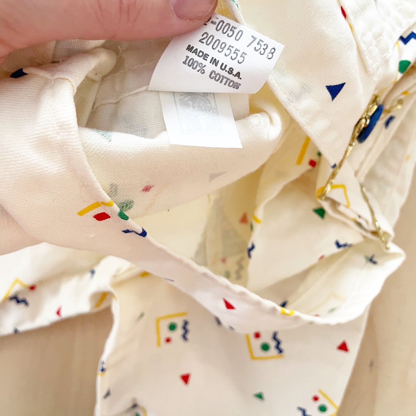 Vintage OshKosh Geo Print Off-White Overalls - Yellow Clover Vintage Kids Clothes