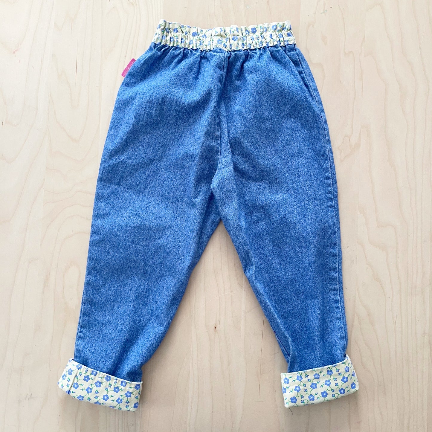 OshKosh Blue Wash Yellow Floral Pull On Pants - Yellow Clover Vintage Kids Clothes