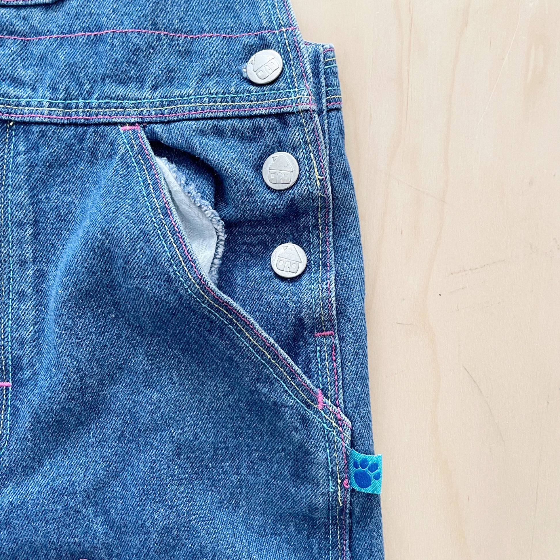 Blue’s Clues Denim Shortall Overalls - Yellow Clover Vintage Kids Clothes