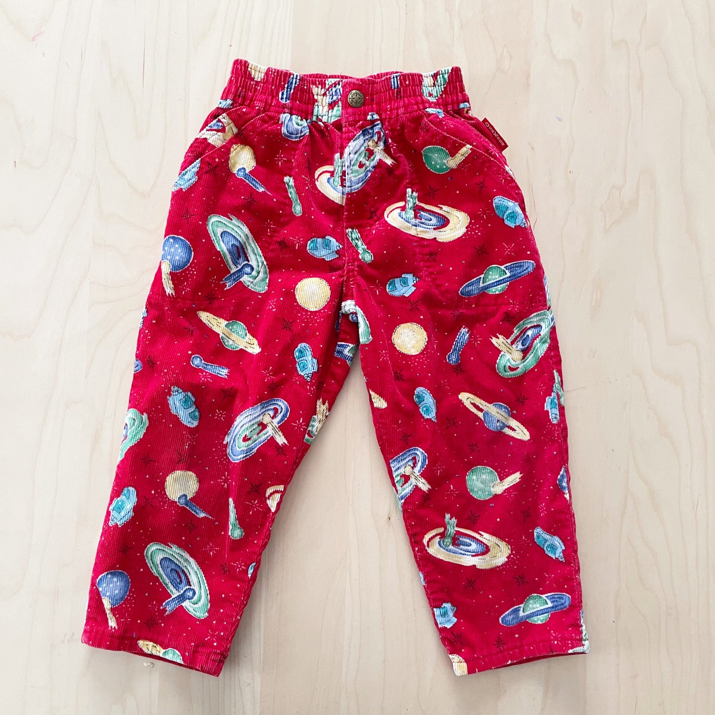 OshKosh Planets Cord Pull On Pants - Yellow Clover Vintage Kids Clothes
