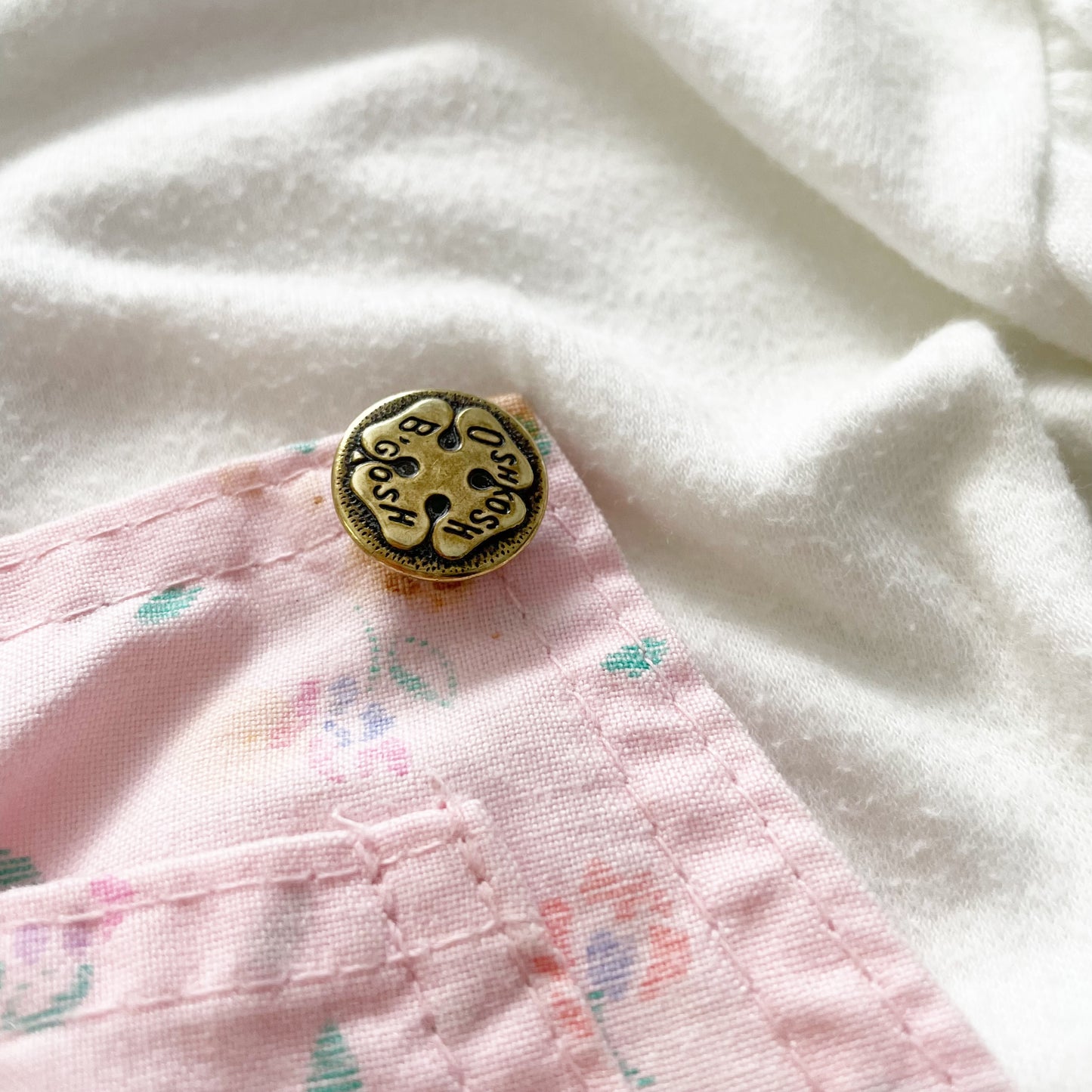 OshKosh Light Pink Floral Print Shortalls Set - Yellow Clover Vintage Kids Clothes