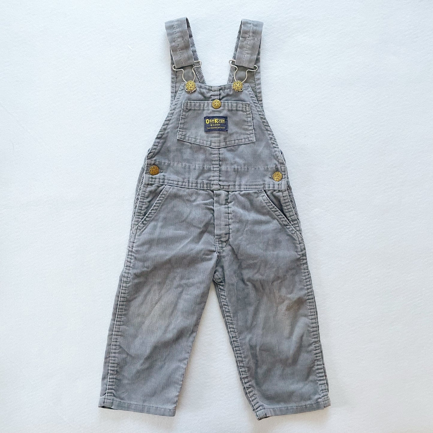 OshKosh Gray Fine Cord Overalls - Yellow Clover Vintage Kids Clothes