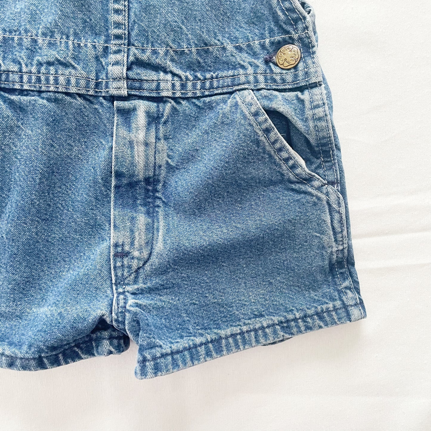 OshKosh Classic Cut Denim Shortalls - Yellow Clover Vintage Kids Clothes