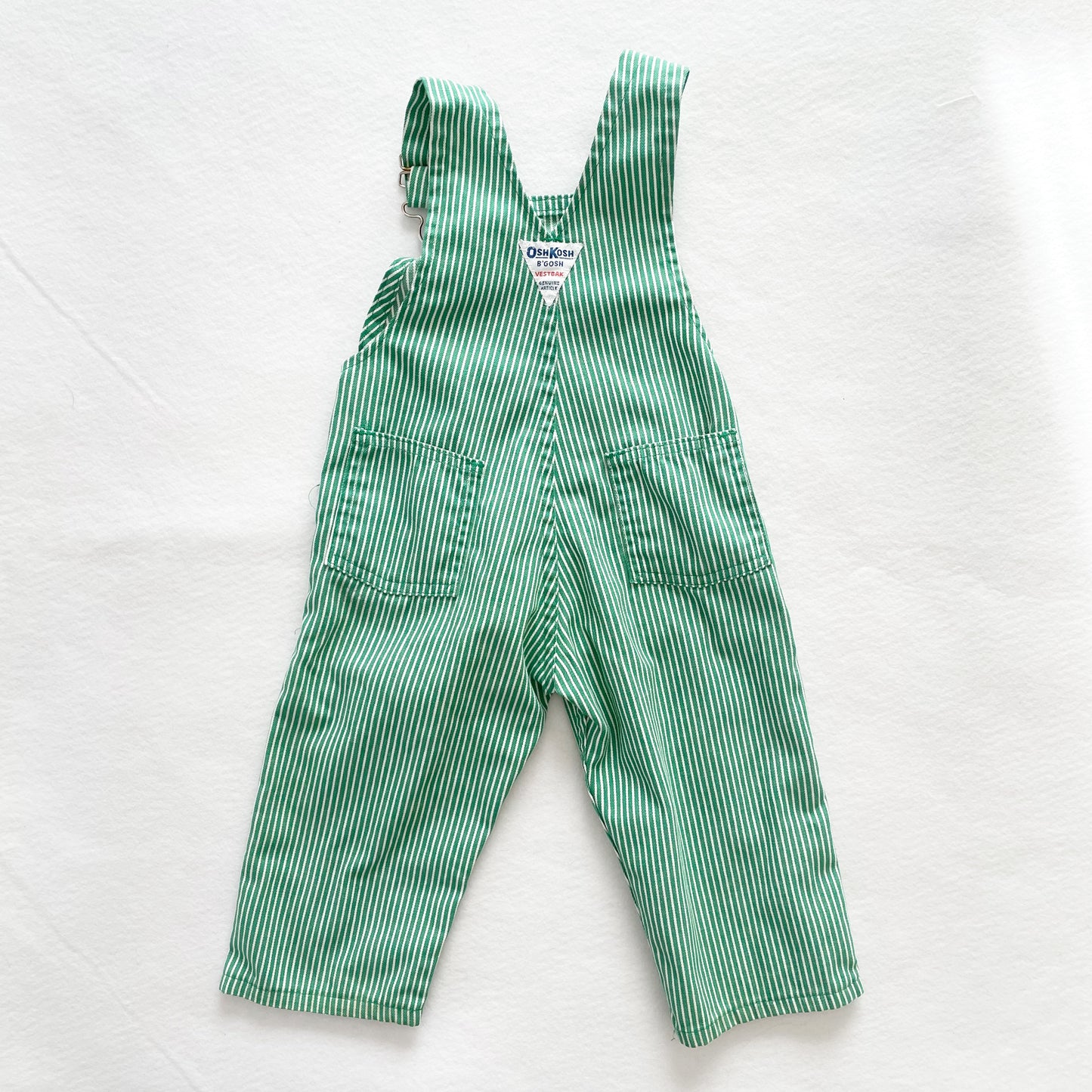 OshKosh Green Hickory Stripe Overalls - Yellow Clover Vintage Kids Clothes