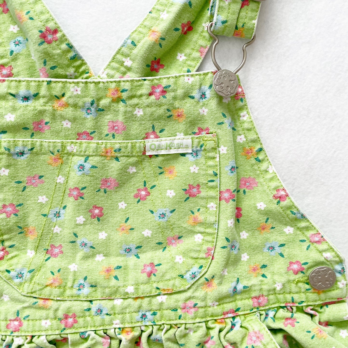 OshKosh Green Floral Skirtall - Yellow Clover Vintage Kids Clothes