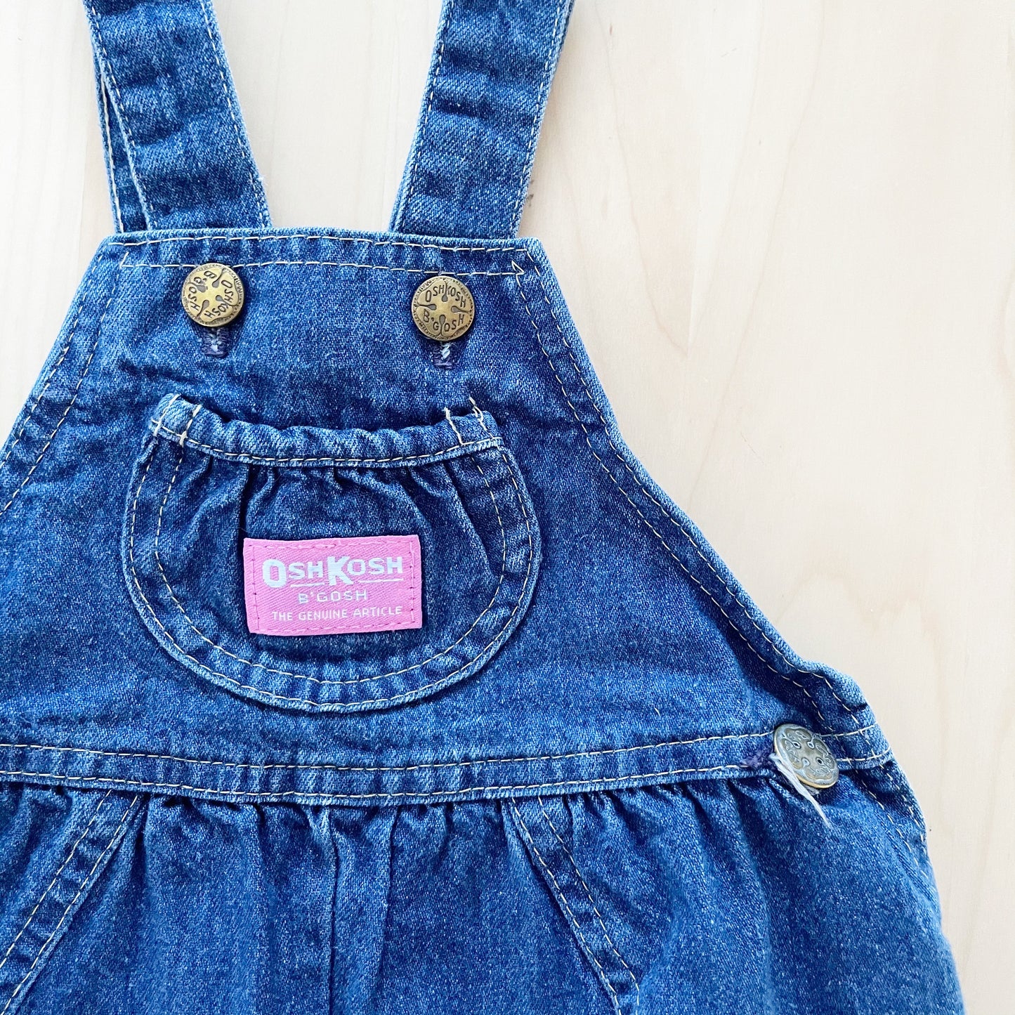 Vintage OshKosh Darker Wash Denim Bubble Overalls - Yellow Clover Vintage Kids Clothes