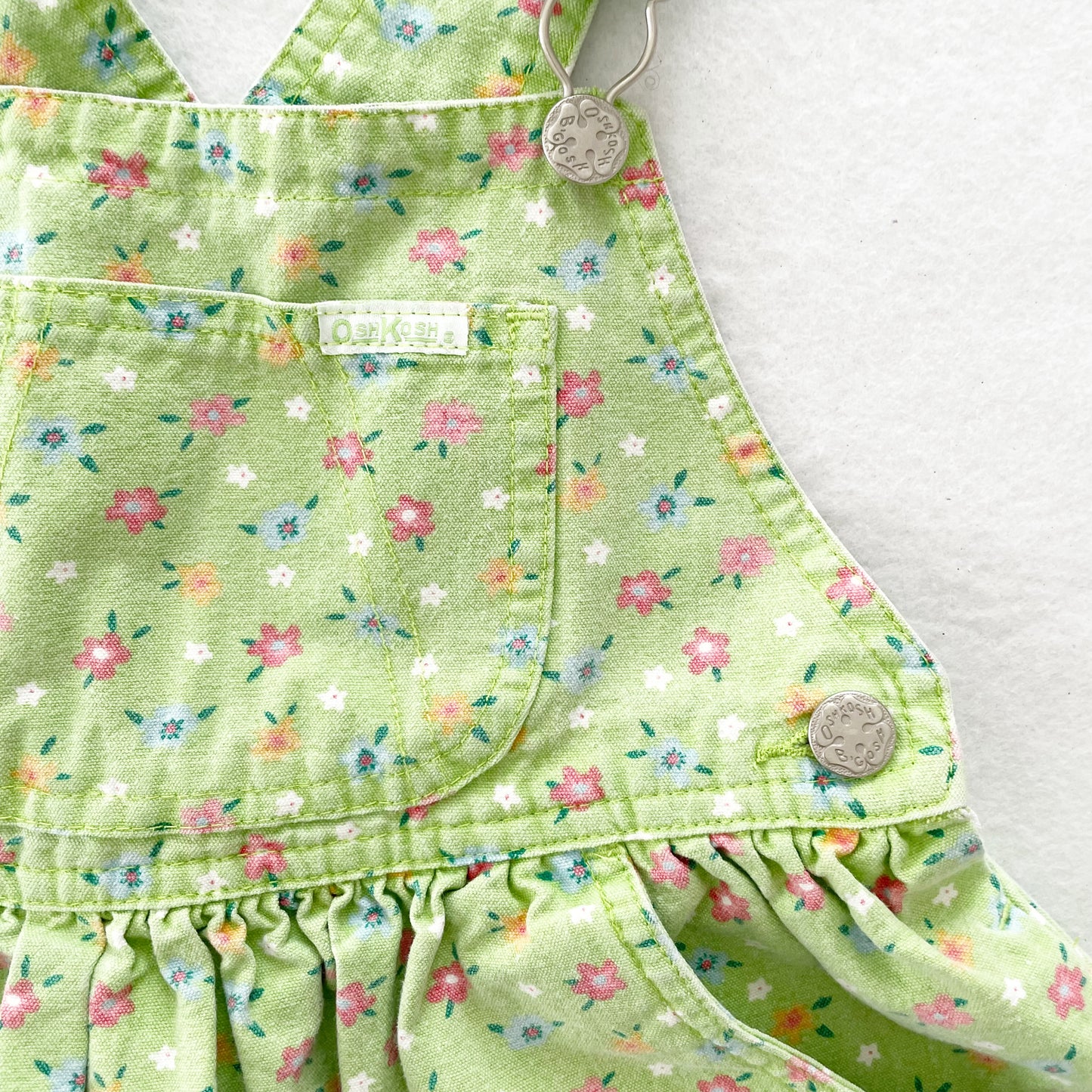 OshKosh Green Floral Skirtall - Yellow Clover Vintage Kids Clothes
