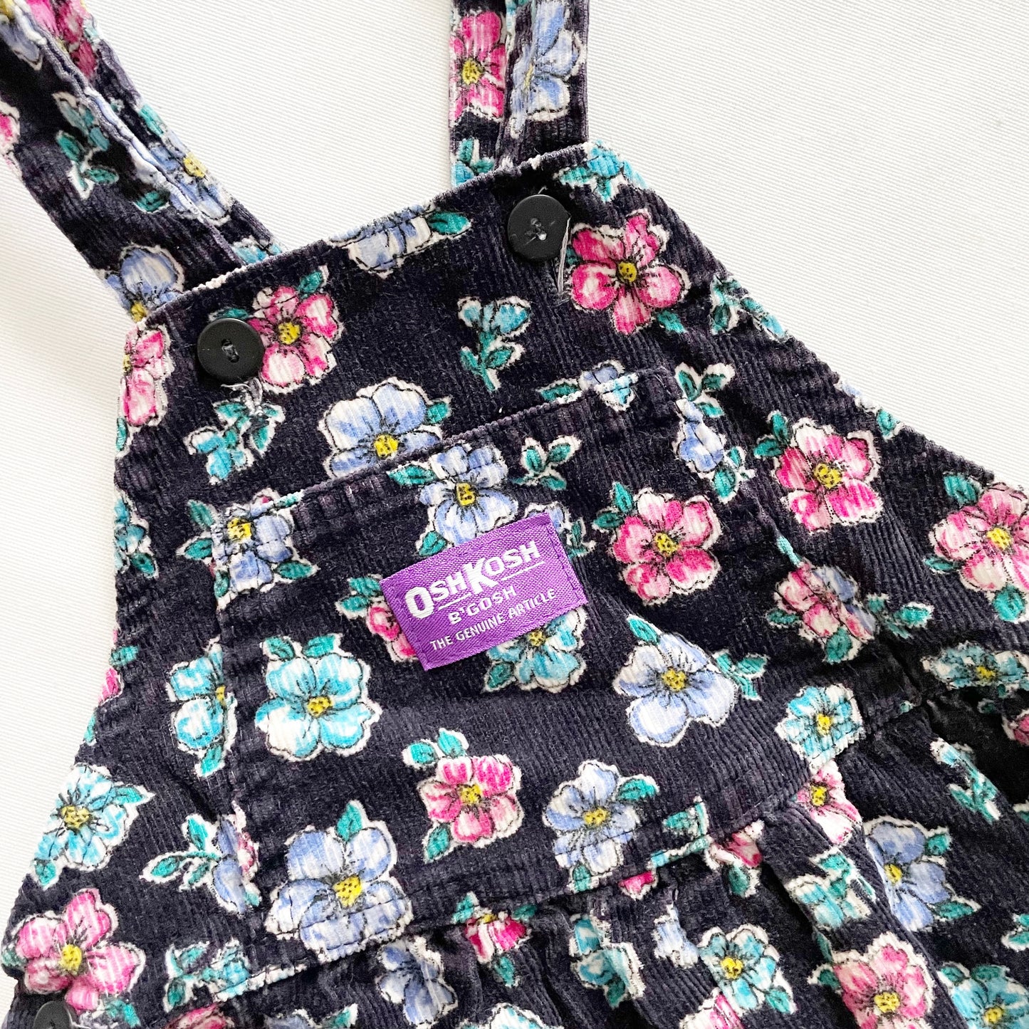 OshKosh Black Floral Cord Bubble Overalls