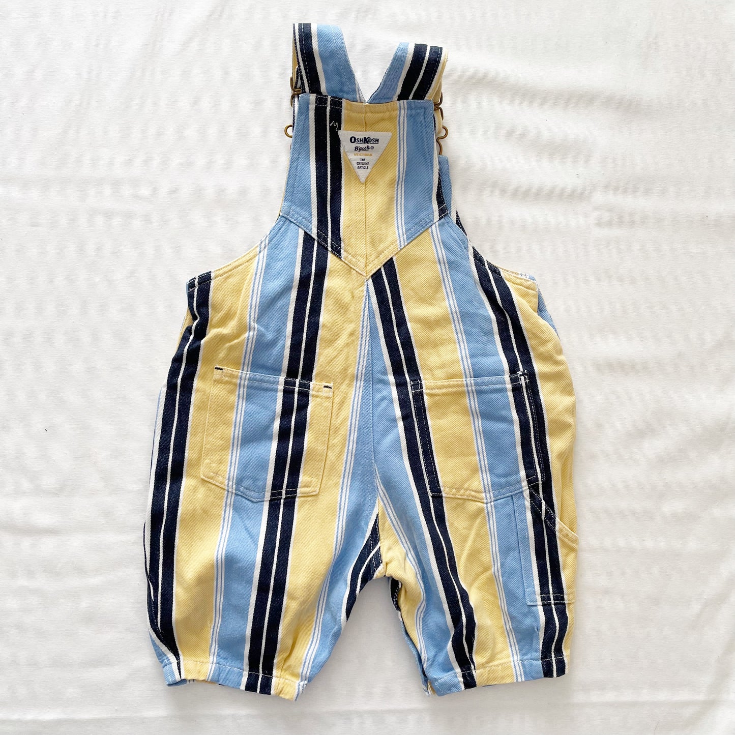OshKosh Striped Cropped Baggy Cut Overalls - Yellow Clover Vintage Kids Clothes