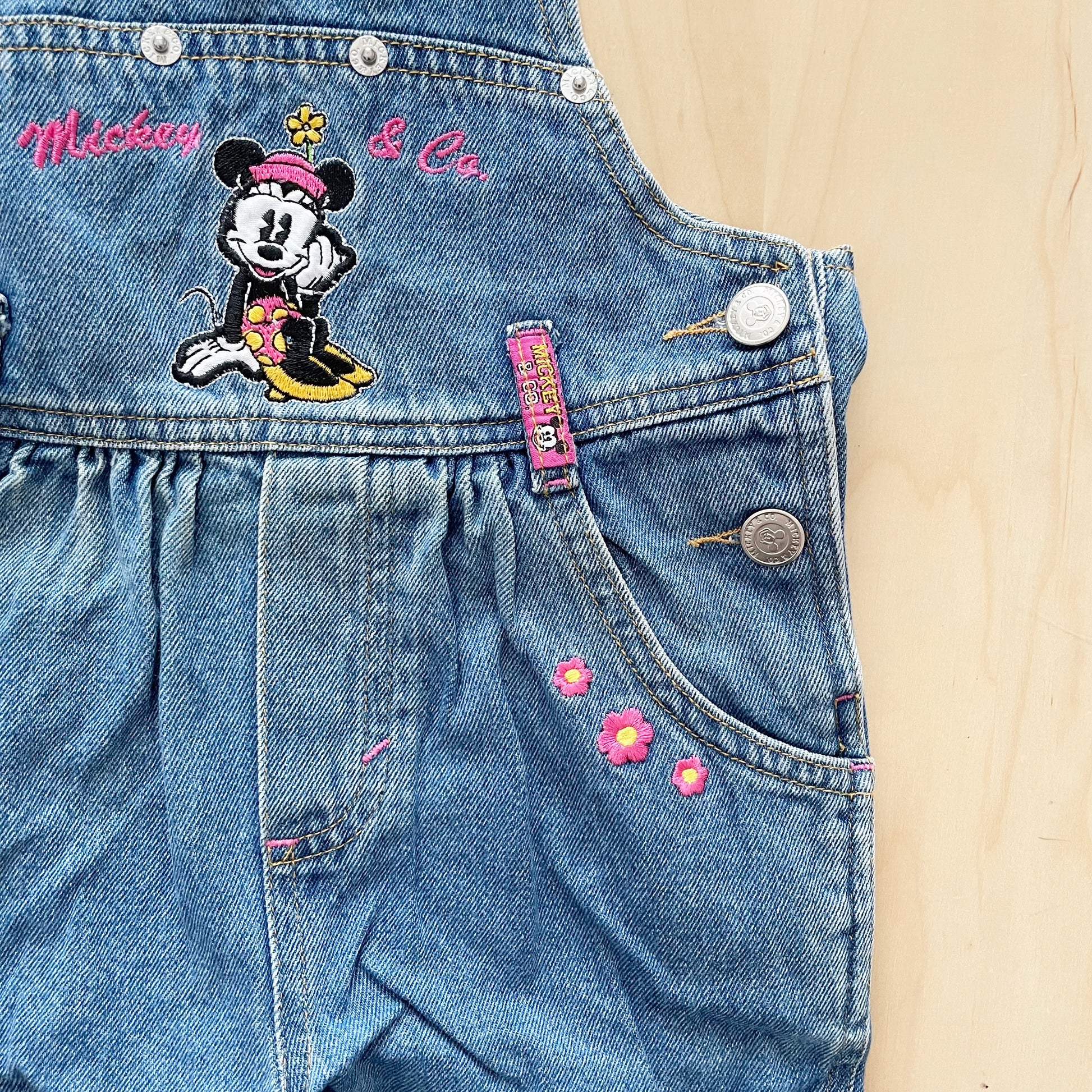 Mickey & Co. Minnie Denim Shortalls - Yellow Clover Vintage Kids Clothes