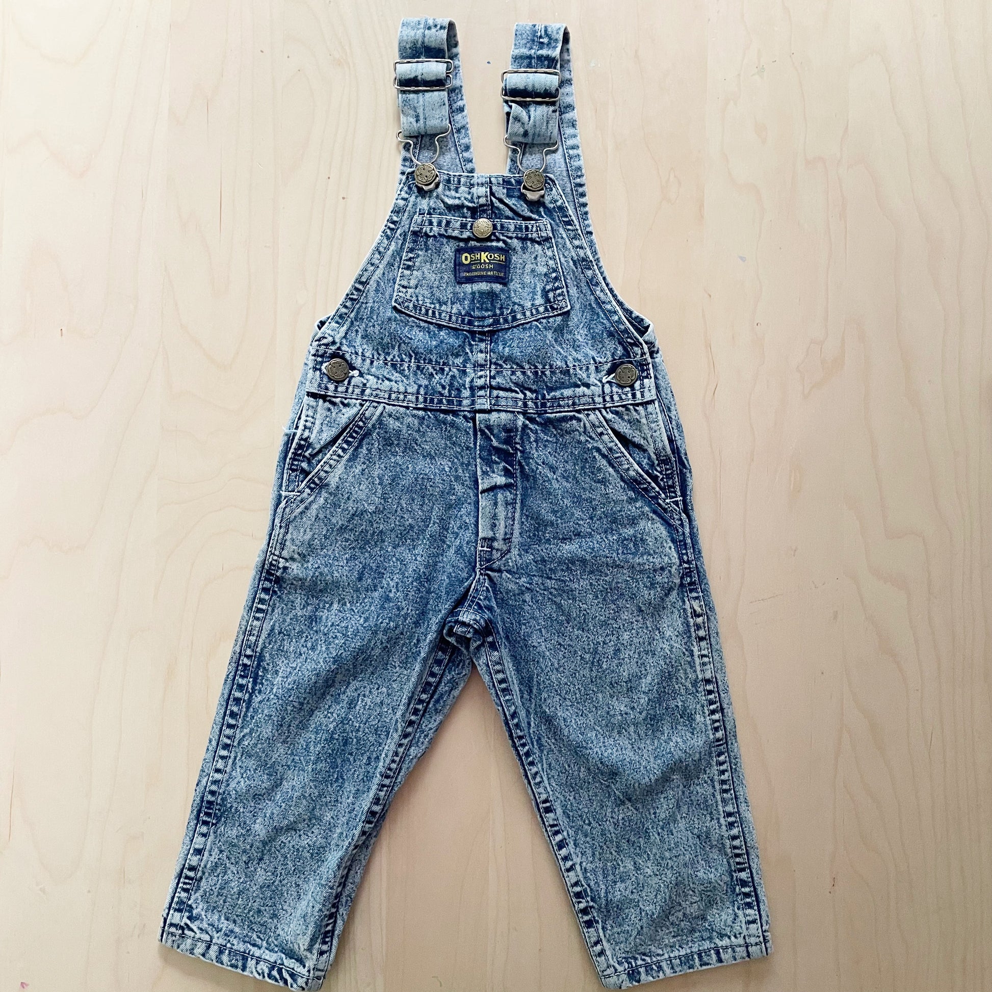 Vintage OshKosh Acid Wash Button Pocket Overalls - Yellow Clover Vintage Kids Clothes