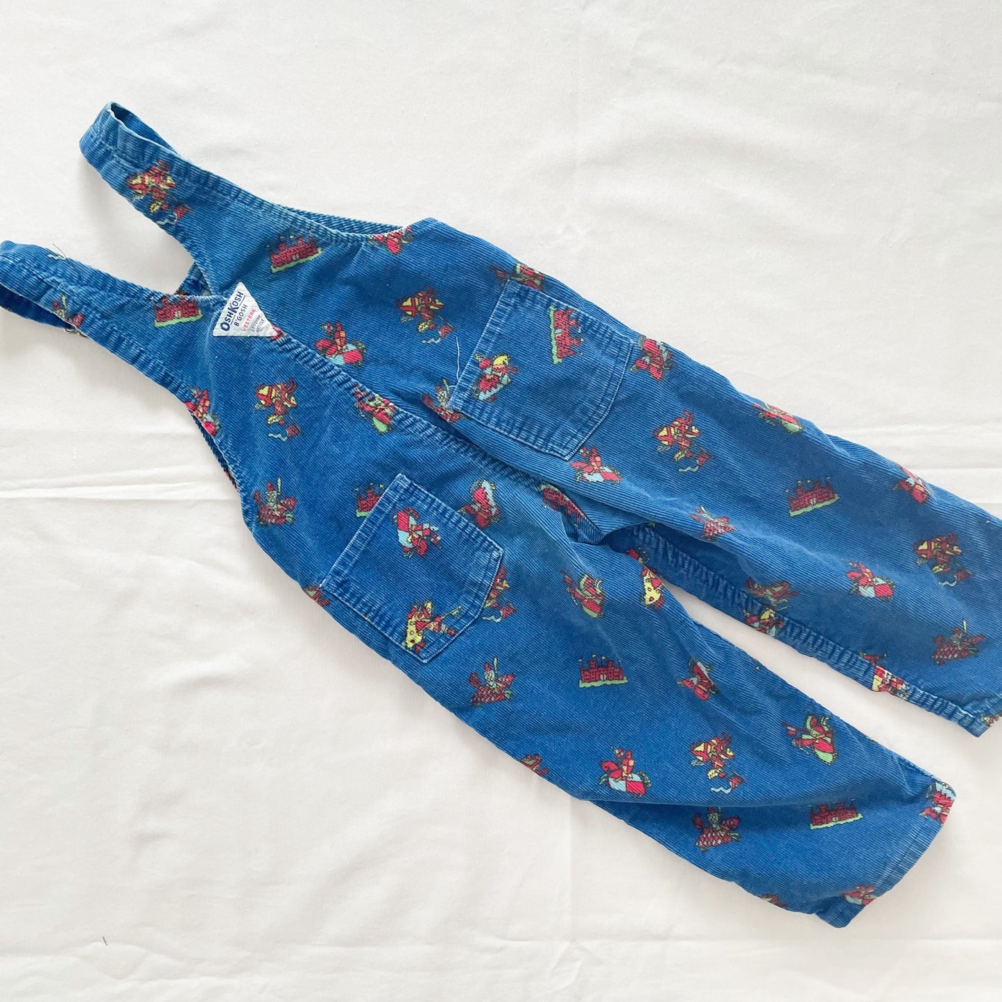 OshKosh Cord Knights Print Overalls - Yellow Clover Vintage Kids Clothes