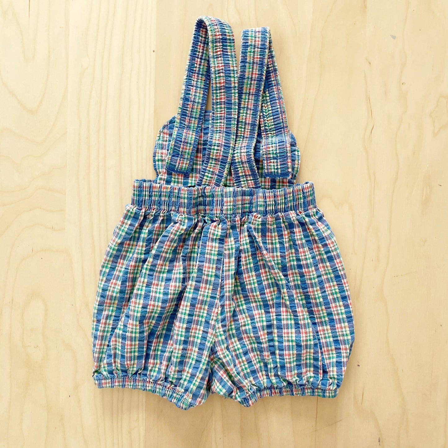 Vintage Baby B’gosh Seersucker Plaid Bubble Romper Overalls - Yellow Clover Vintage Kids Clothes