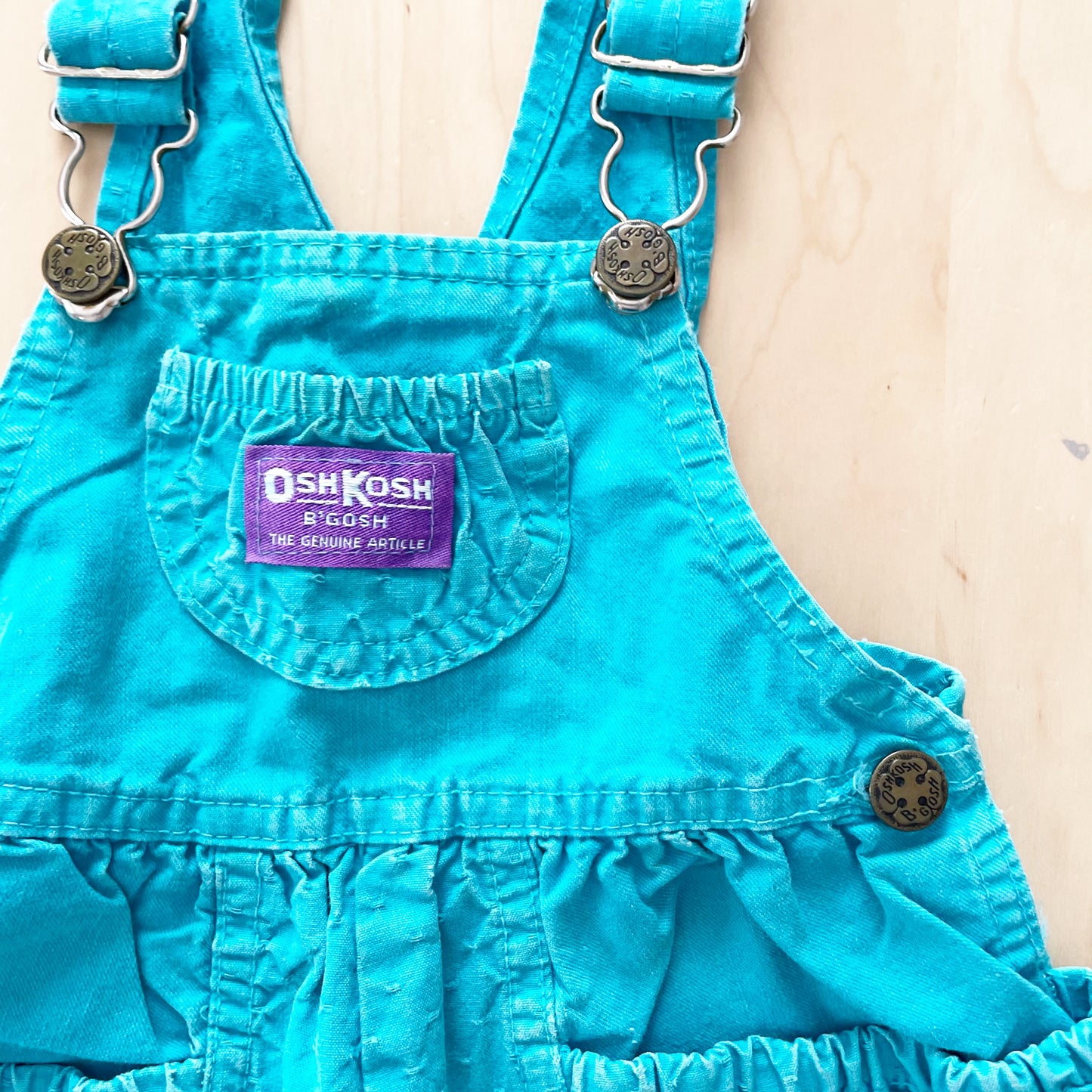 OshKosh Turquoise Patch Overalls - Yellow Clover Vintage Kids Clothes