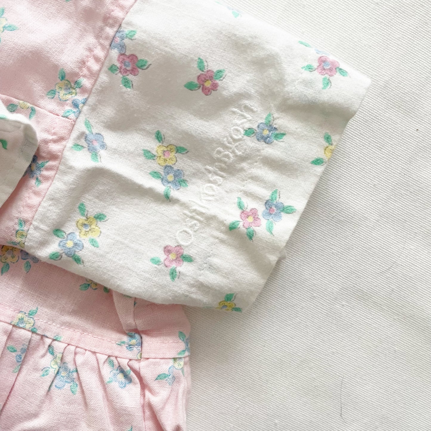 OshKosh Floral Print Light Pink Ruffle Collar Dress - Yellow Clover Vintage Kids Clothes