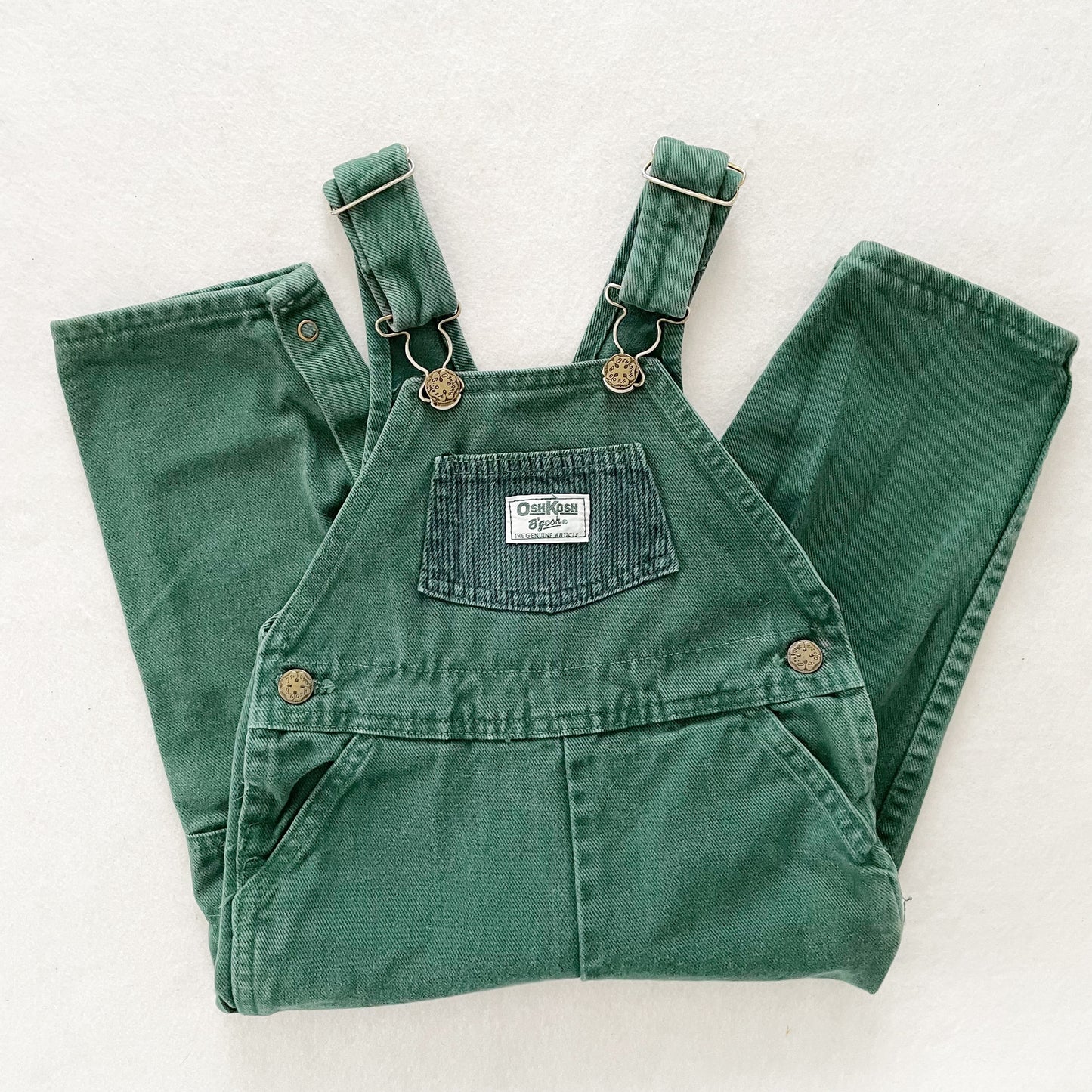OshKosh Green Stripe Pocket Overalls - Yellow Clover Vintage Kids Clothes