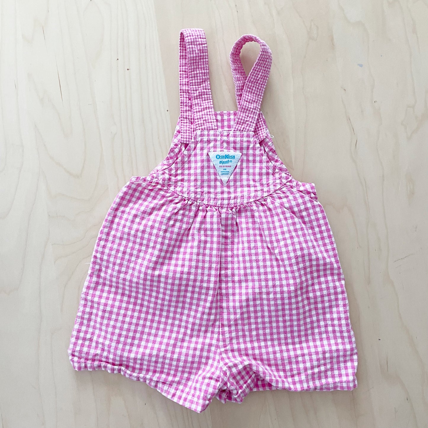 OshKosh Scoop Cut Pink Gingham Shortalls - Yellow Clover Vintage Kids Clothes