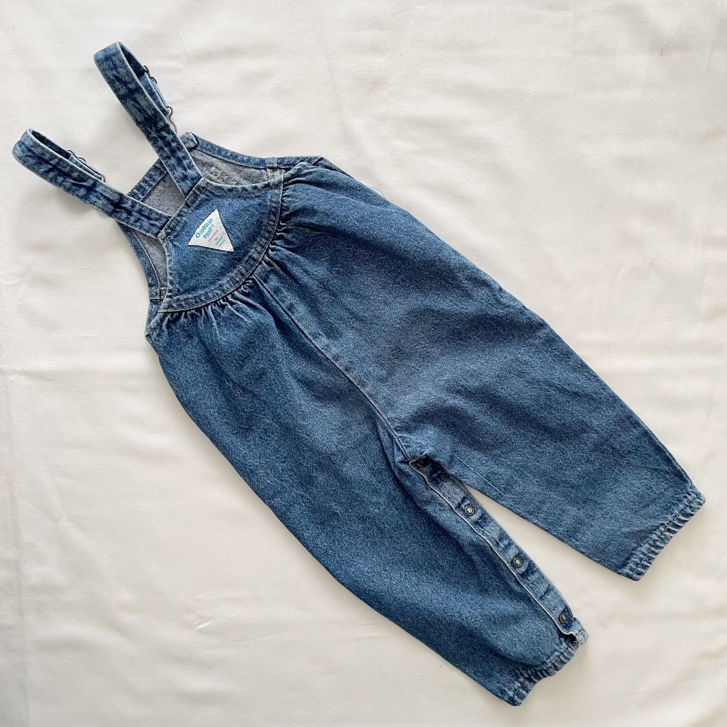 OshKosh Medium Wash Scoop Cut Denim Overalls - Yellow Clover Vintage Kids Clothes
