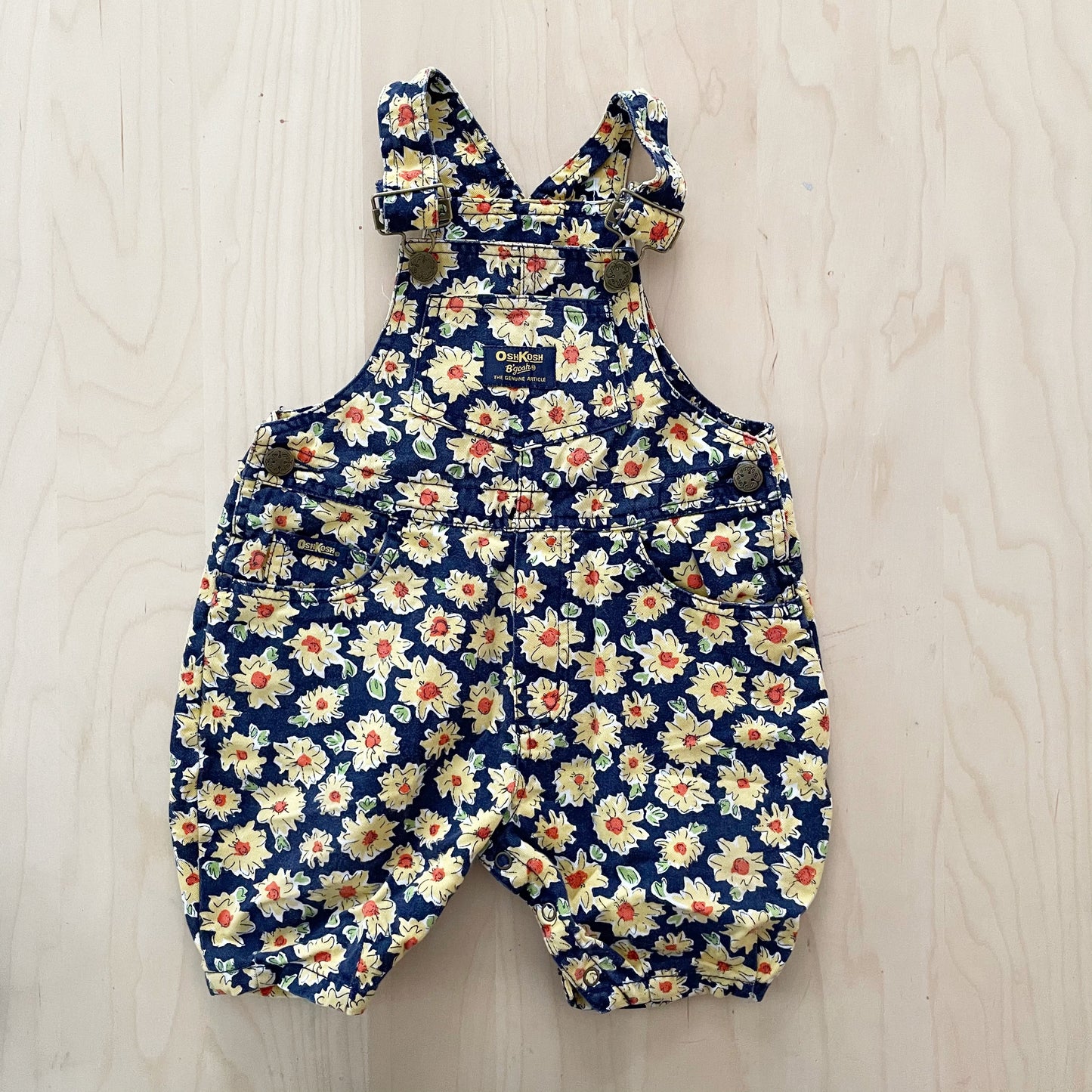 OshKosh Sunflower Baggy Shortalls - Yellow Clover Vintage Kids Clothes