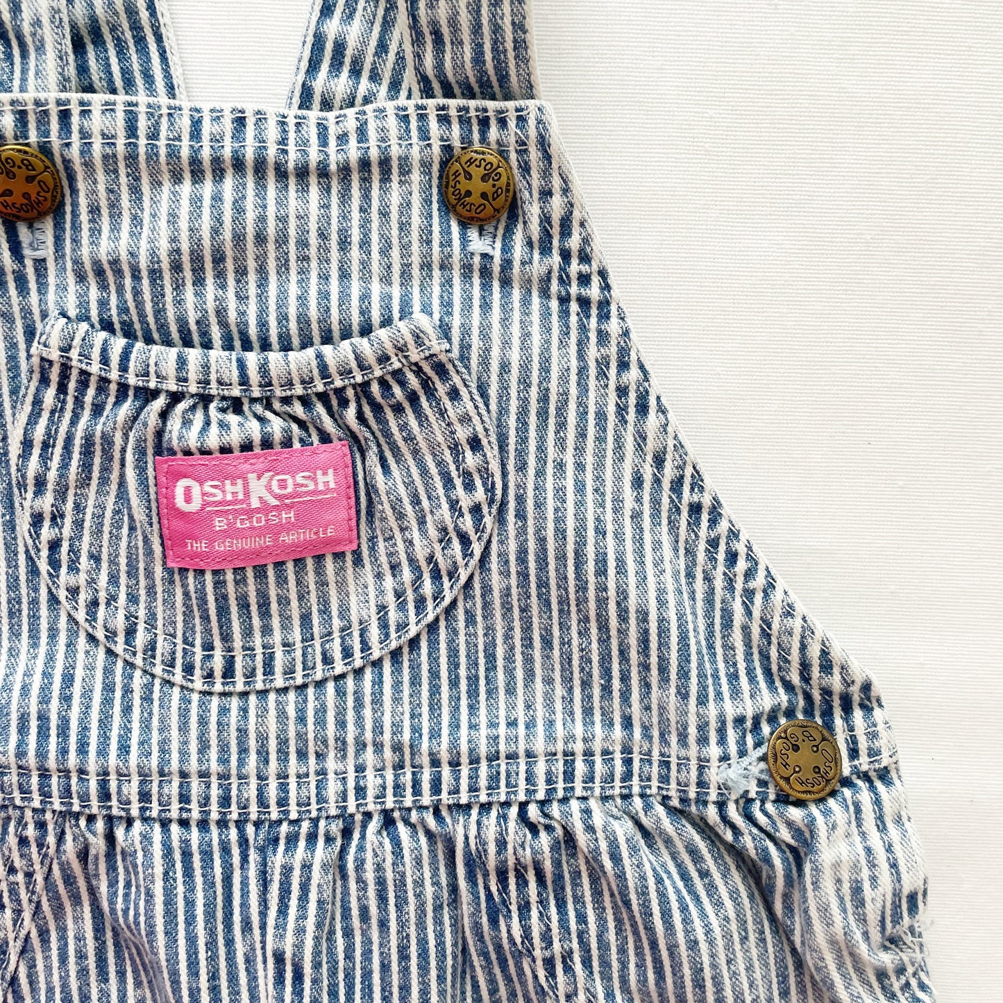 OshKosh Acid Wash Hickory Stripe Shortalls - Yellow Clover Vintage Kids Clothes