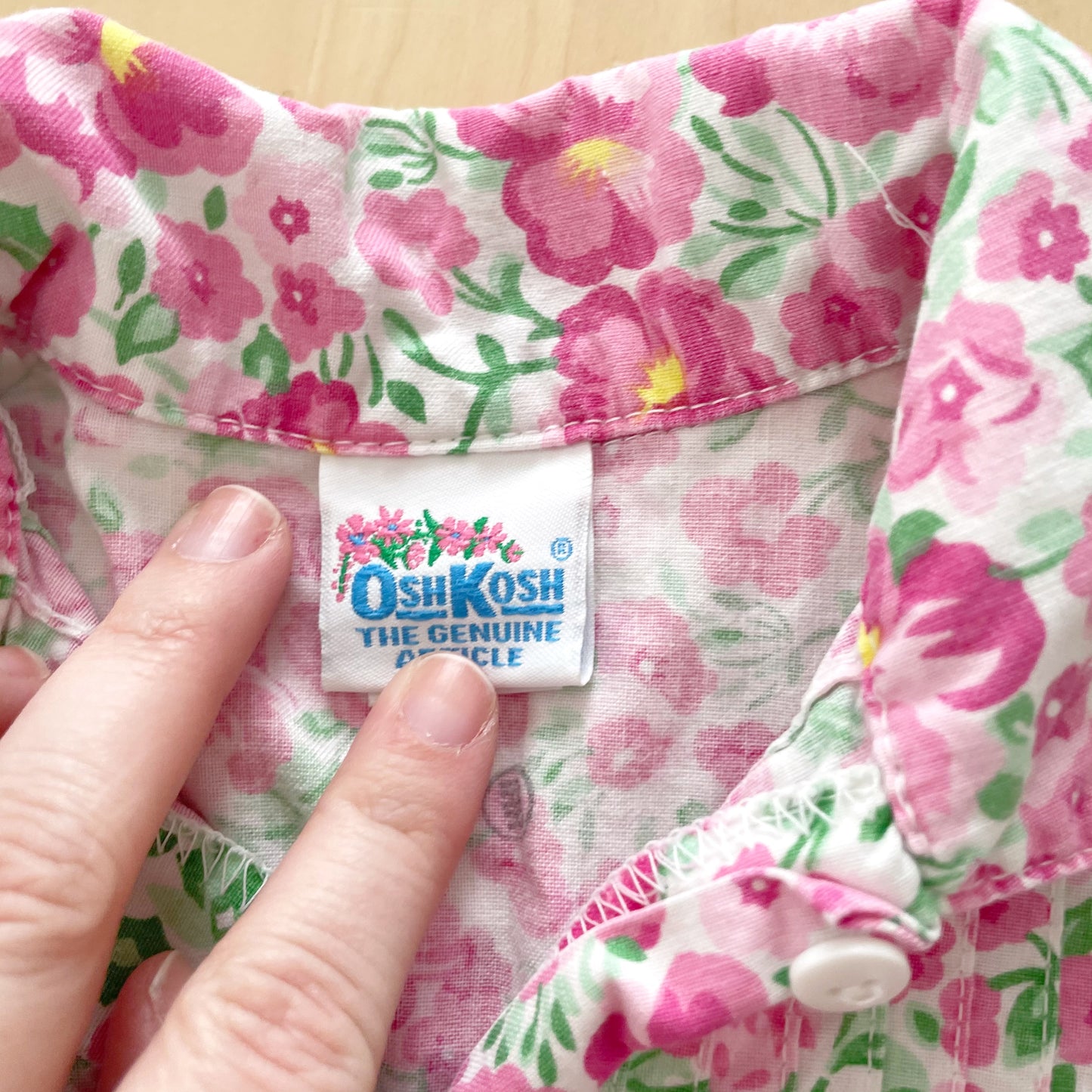 OshKosh Pink Floral Button Front Dress - Yellow Clover Vintage Kids Clothes