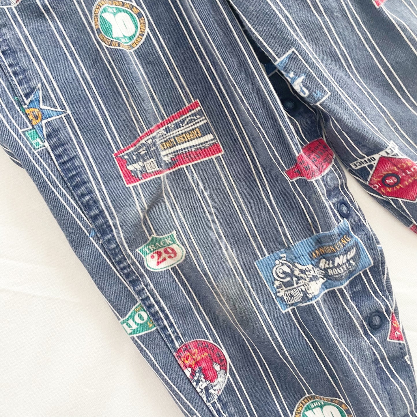 OshKosh Striped Railroad Theme Overalls - Yellow Clover Vintage Kids Clothes