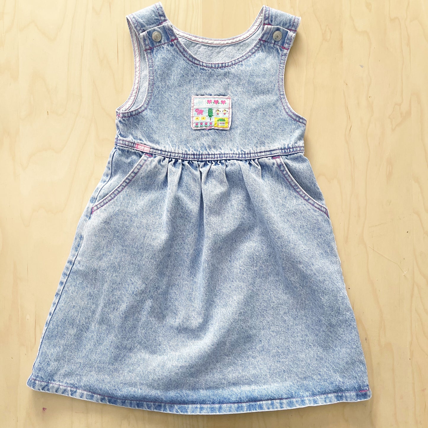 Lee Light Acid Wash Patch Jumper Dress - Yellow Clover Vintage Kids Clothes