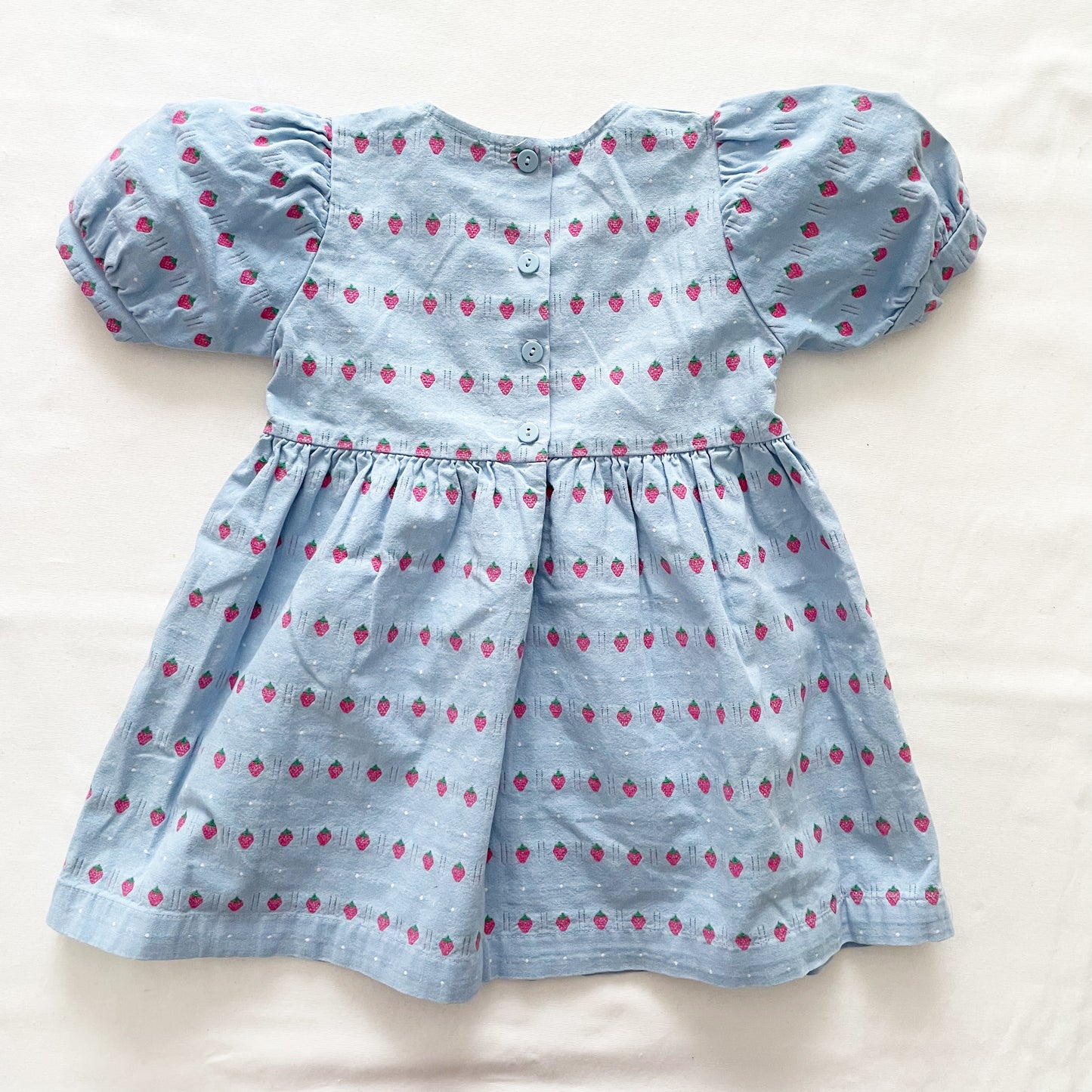 OshKosh Strawberry Woven Short Sleeve Dress - Yellow Clover Vintage Kids Clothes