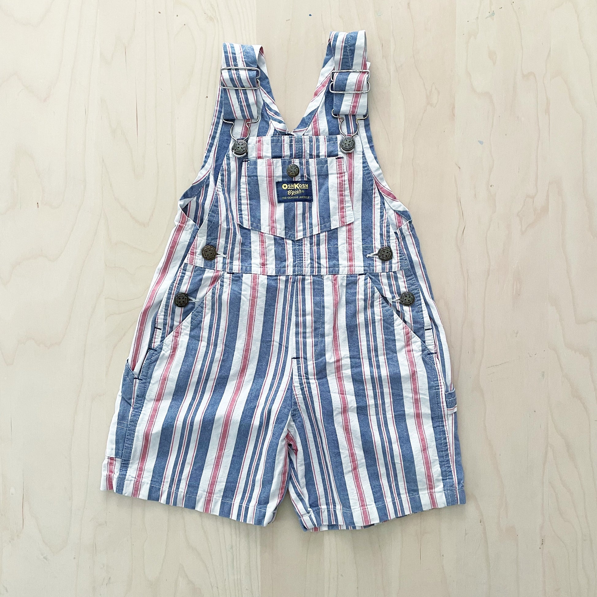 OshKosh Red and Blue Striped Shortalls - Yellow Clover Vintage Kids Clothes