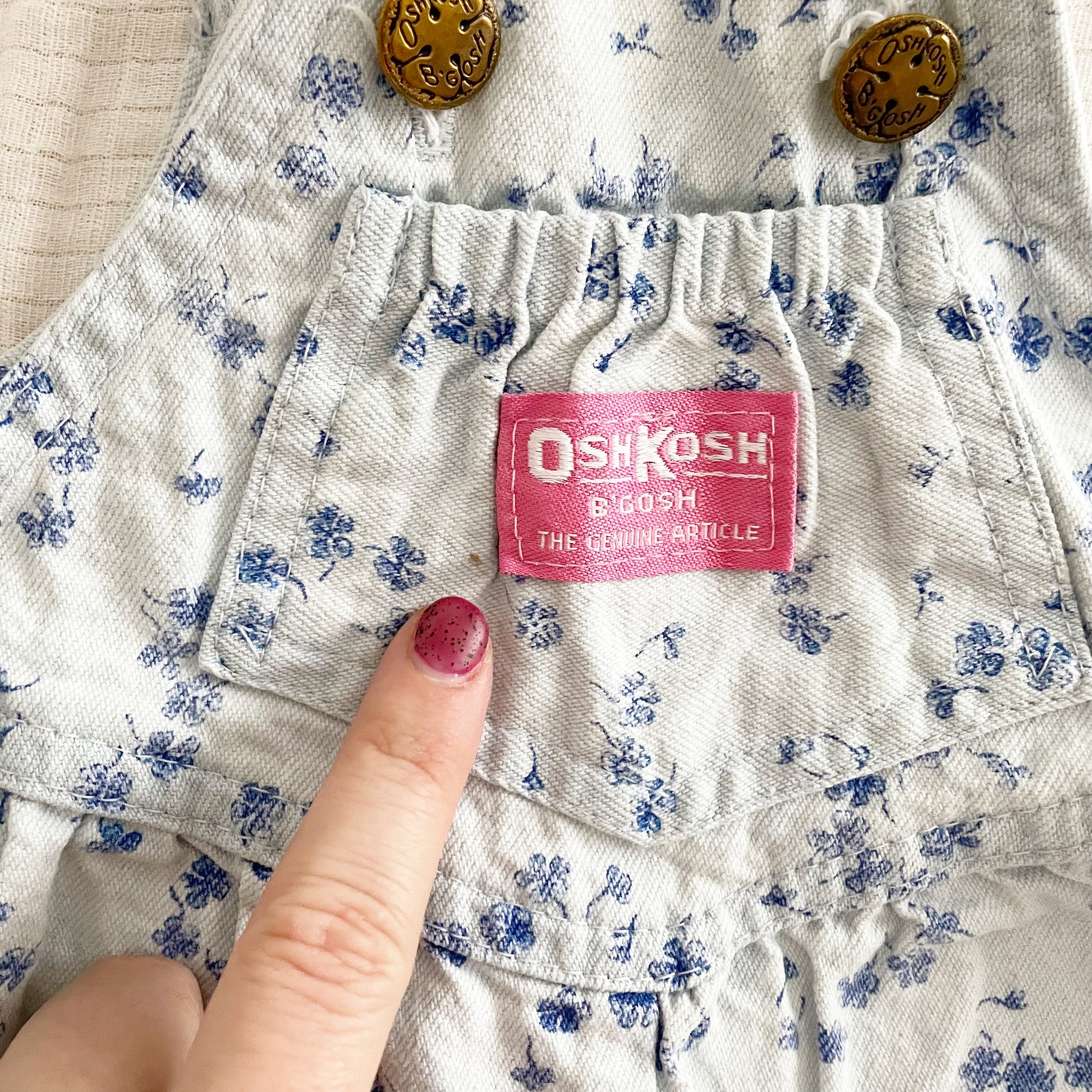 OshKosh Light Denim Floral Overalls - Yellow Clover Vintage Kids Clothes