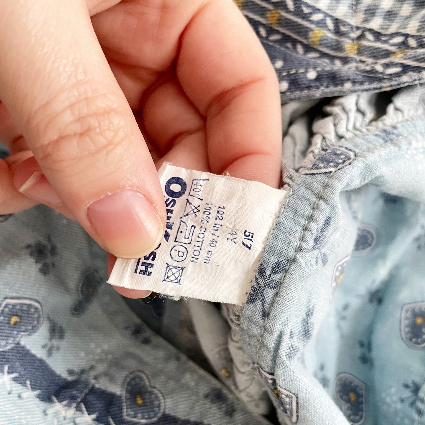 OshKosh Blue Print Overall Skirtall - Yellow Clover Vintage Kids Clothes