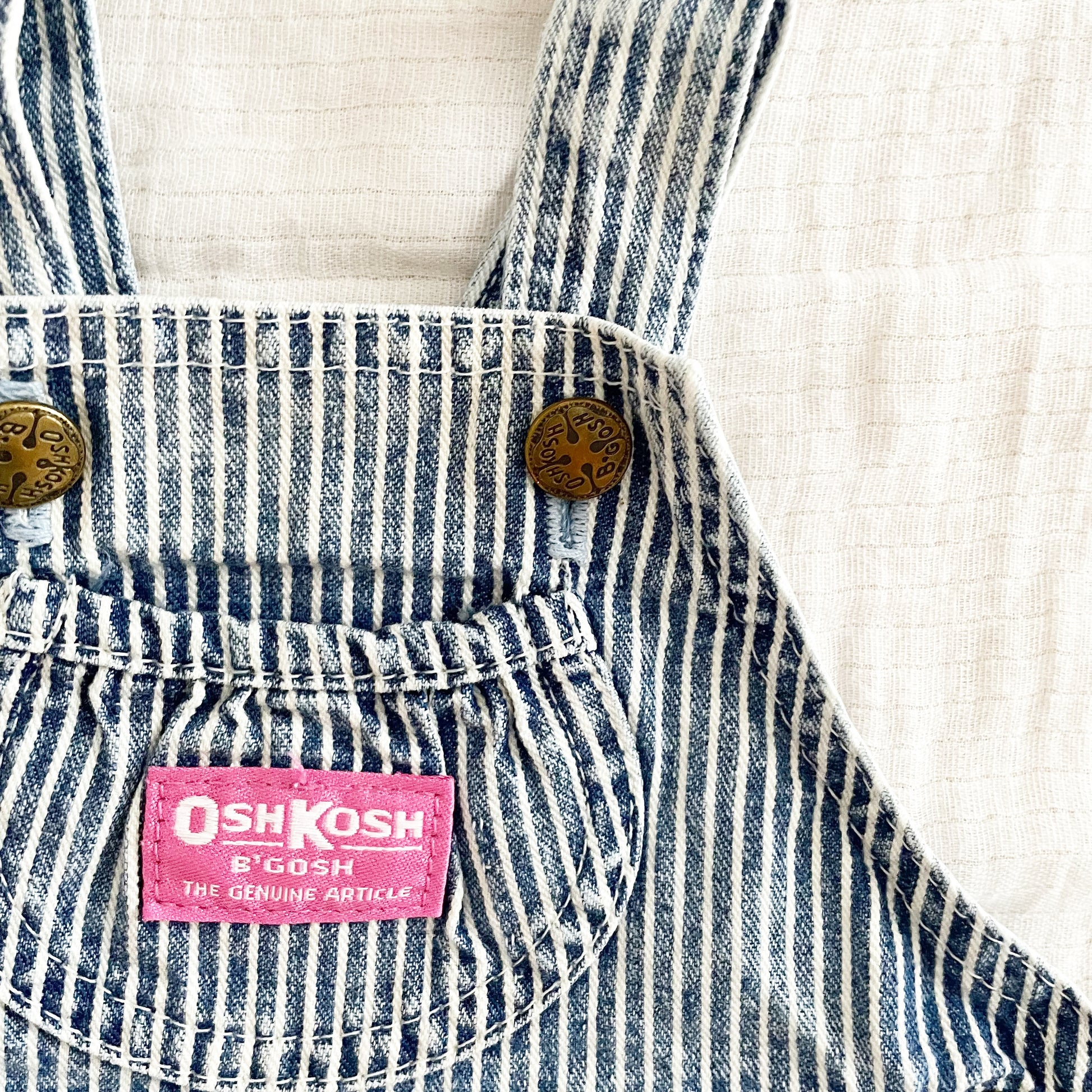OshKosh Acid Wash Hickory Stripe Bubble Overalls - Yellow Clover Vintage Kids Clothes
