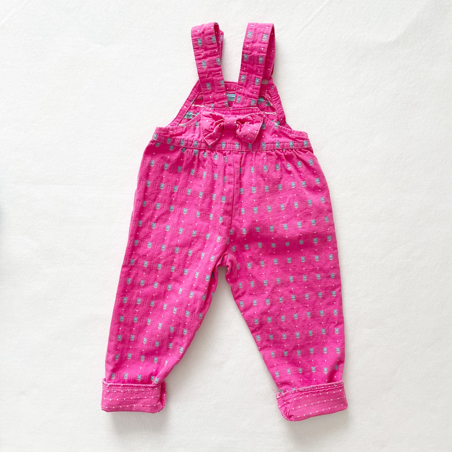 OshKosh Floral Woven Pink Bow Back Overalls - Yellow Clover Vintage Kids Clothes