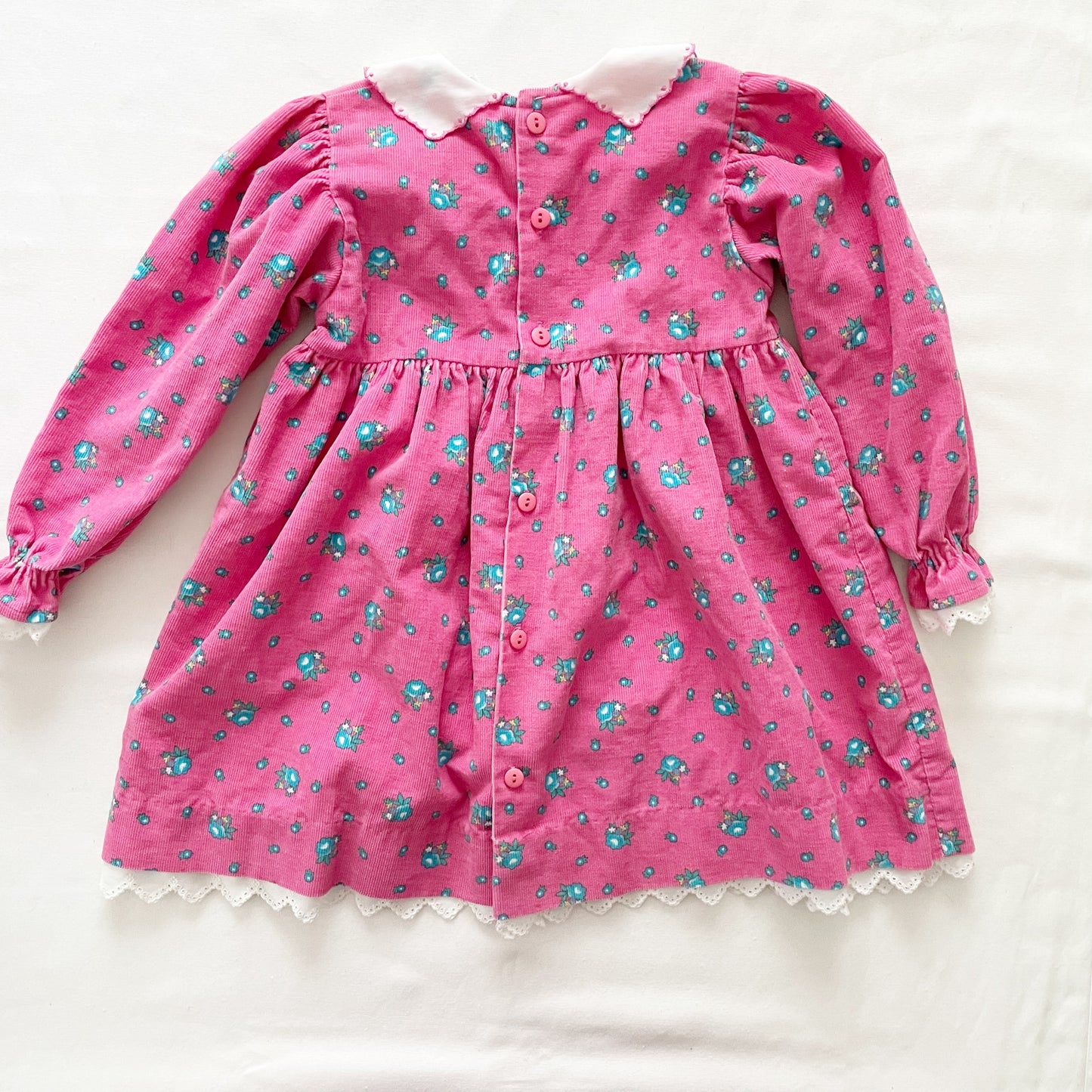 OshKosh Pink and Turquoise Floral Cord Dress - Yellow Clover Vintage Kids Clothes