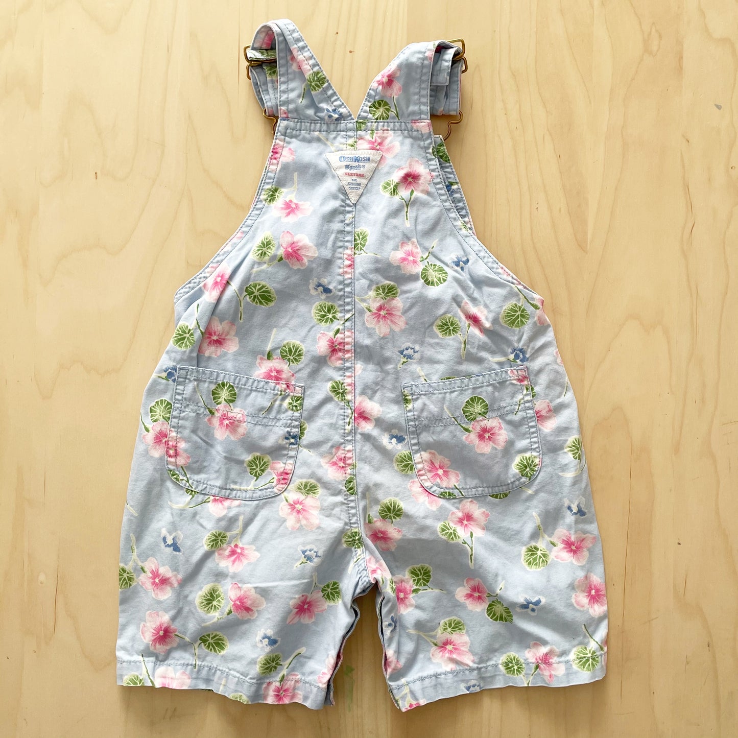 OshKosh Floral Baggy Cut Shortalls - Yellow Clover Vintage Kids Clothes