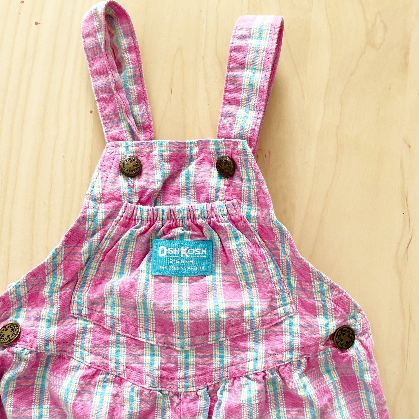 OshKosh Plaid Textured Bubble Overalls - Yellow Clover Vintage Kids Clothes