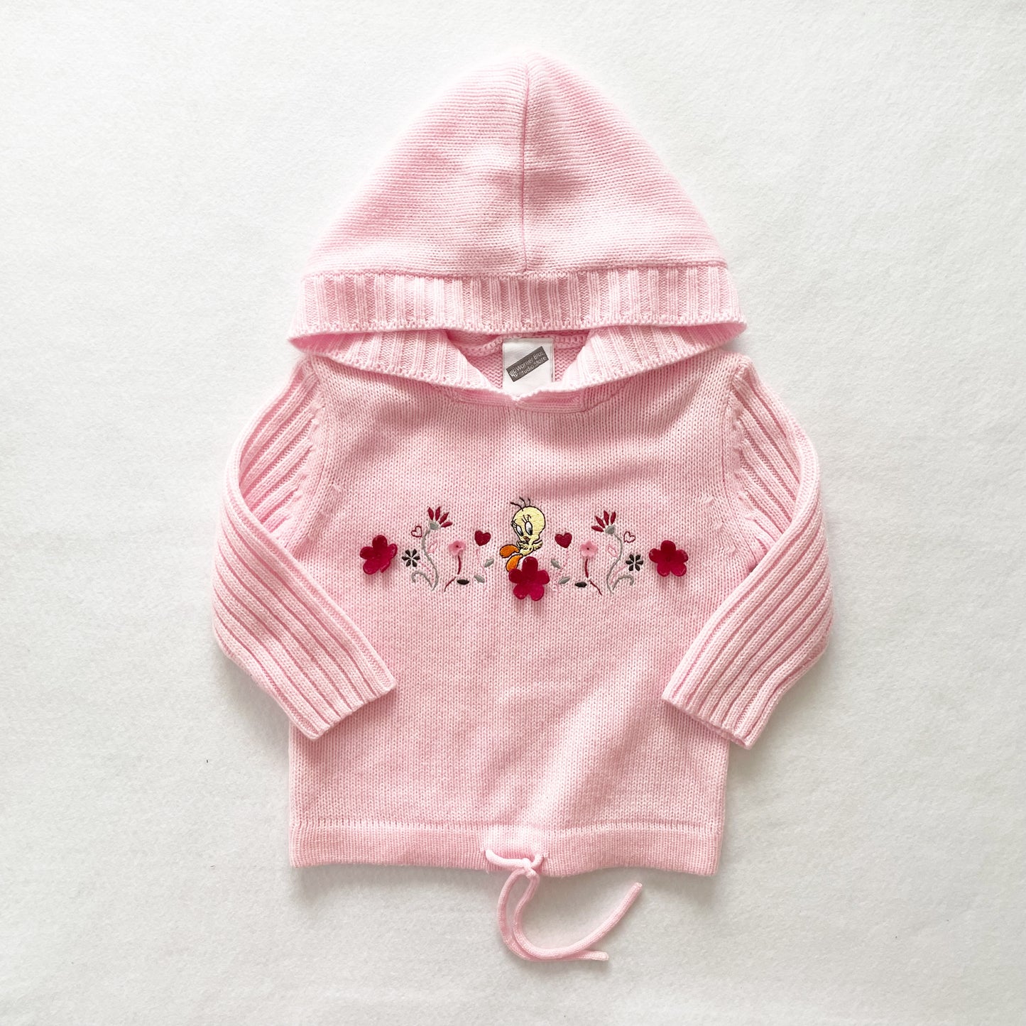 Warner Bros Tweety Flower Hooded Sweater - Yellow Clover Vintage Kids Clothes