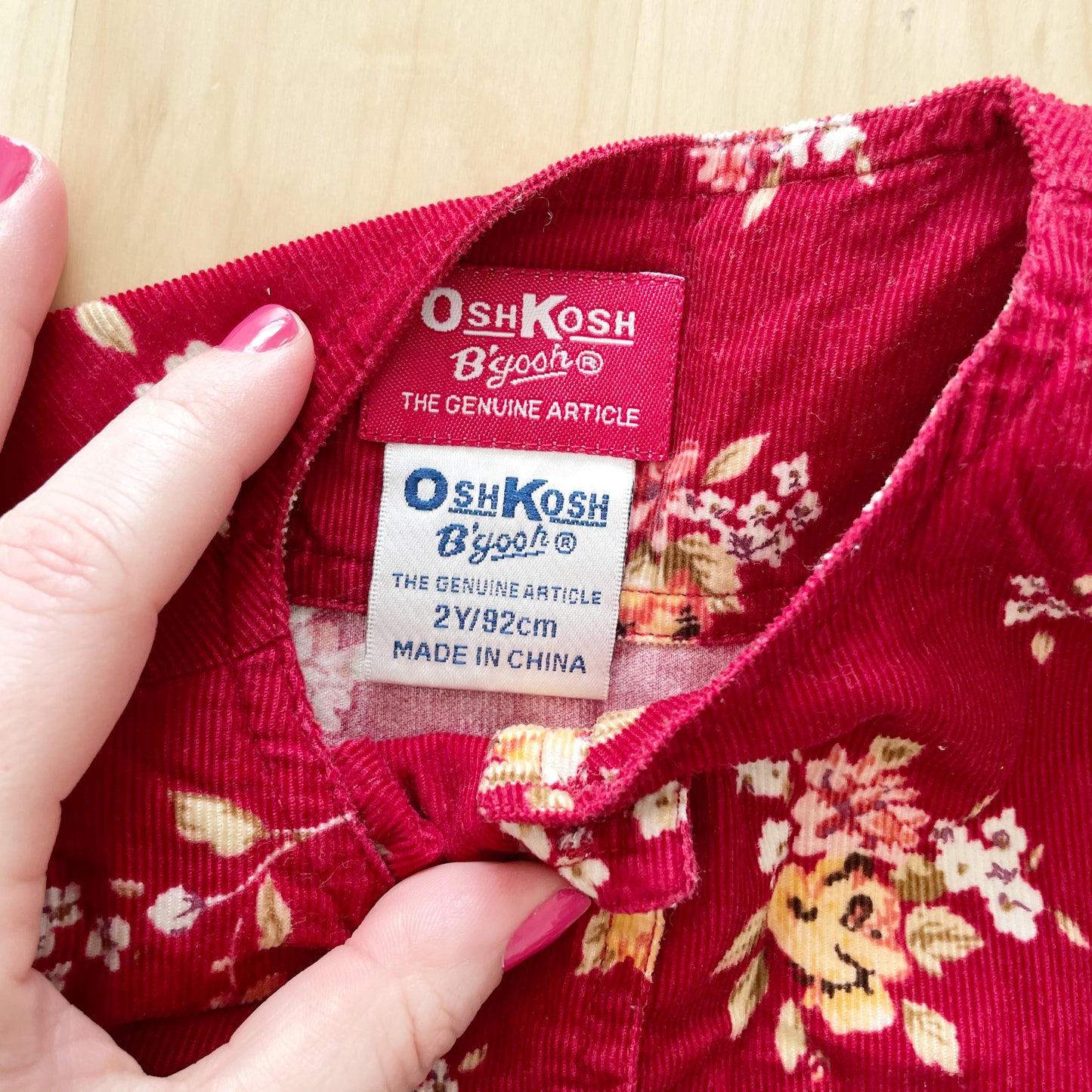 OshKosh Red Floral Fine Cord Dress - Yellow Clover Vintage Kids Clothes