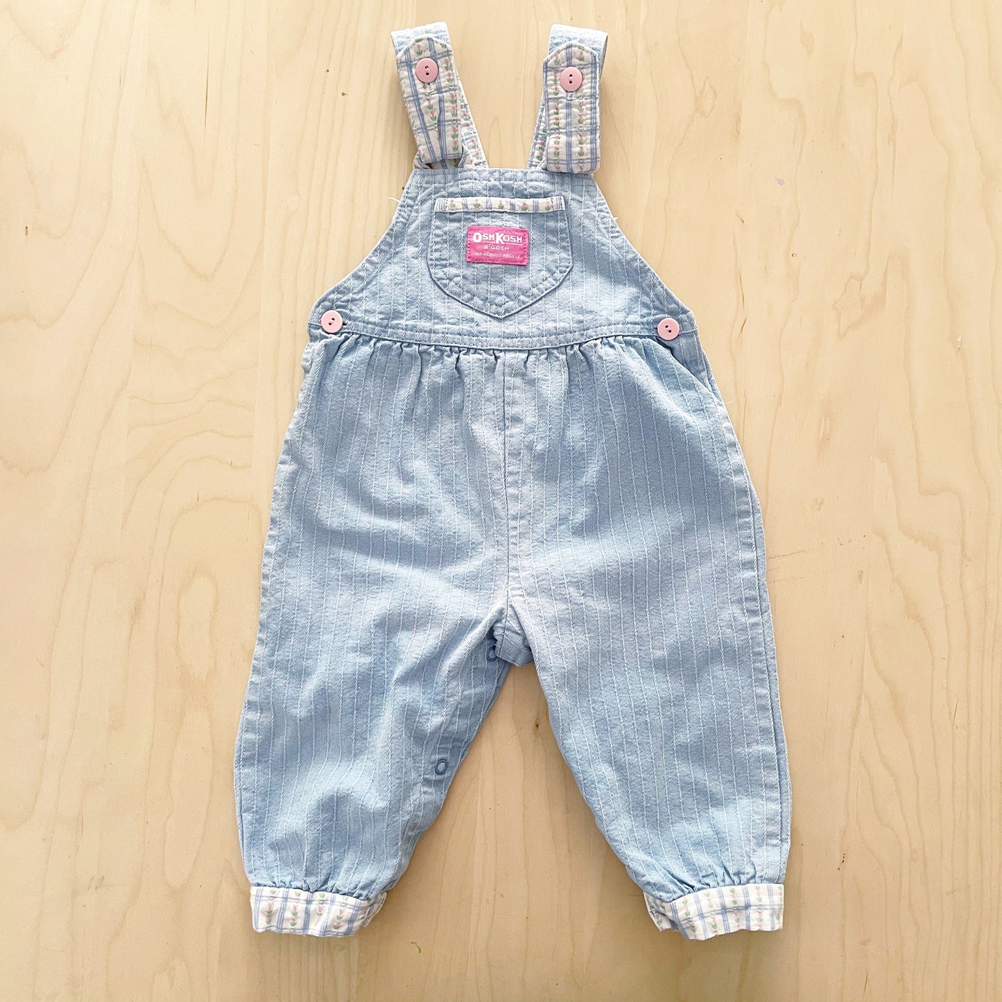 OshKosh Light Wash Floral Accent Overalls