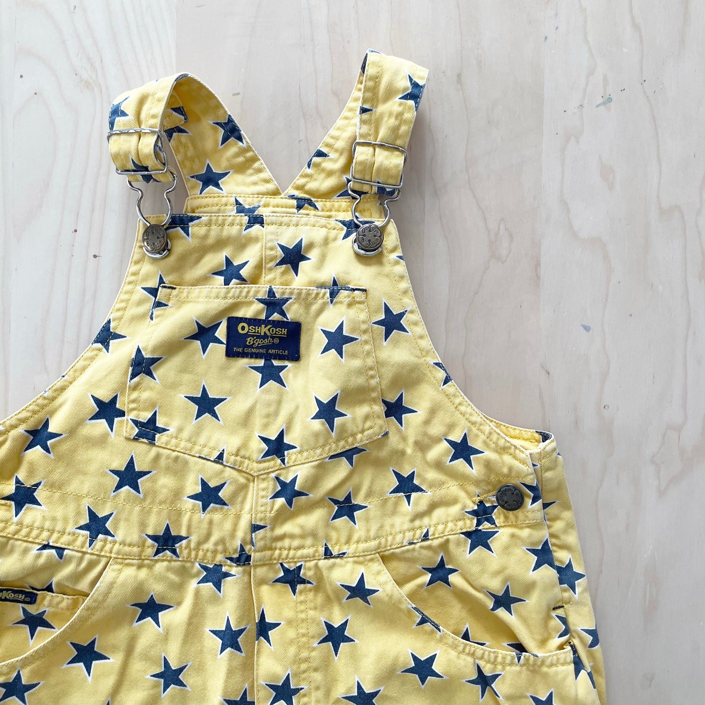 OshKosh Star Print Baggy Cut Shortalls - Yellow Clover Vintage Kids Clothes
