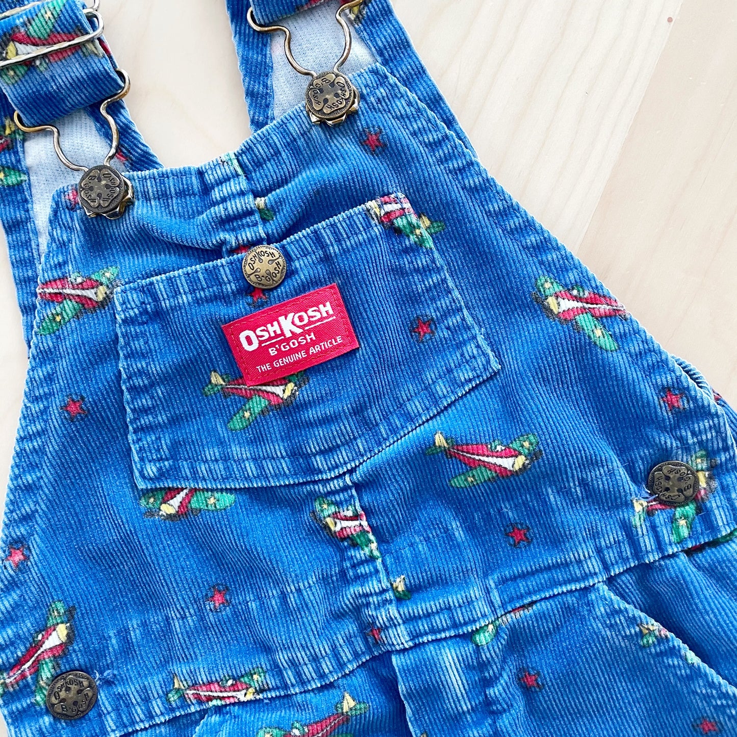 OshKosh Airplane Print Overalls - Yellow Clover Vintage Kids Clothes