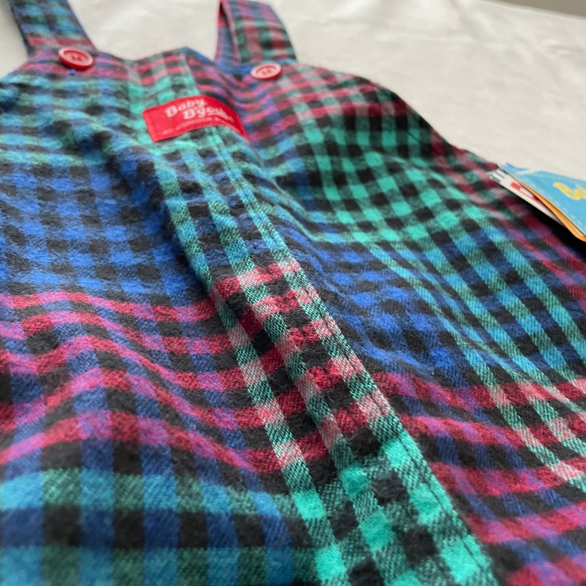 Baby B’gosh Flannel Gingham Check Overalls - Yellow Clover Vintage Kids Clothes