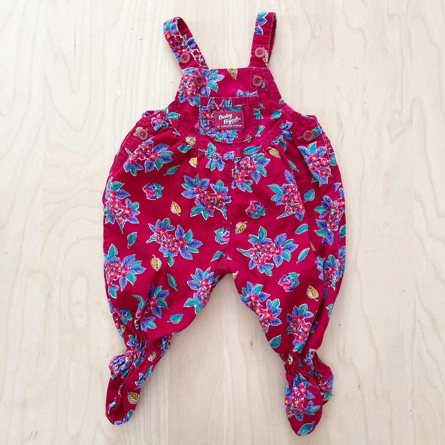 Vintage Baby B’gosh Red Floral Cord Footed Overalls Romper